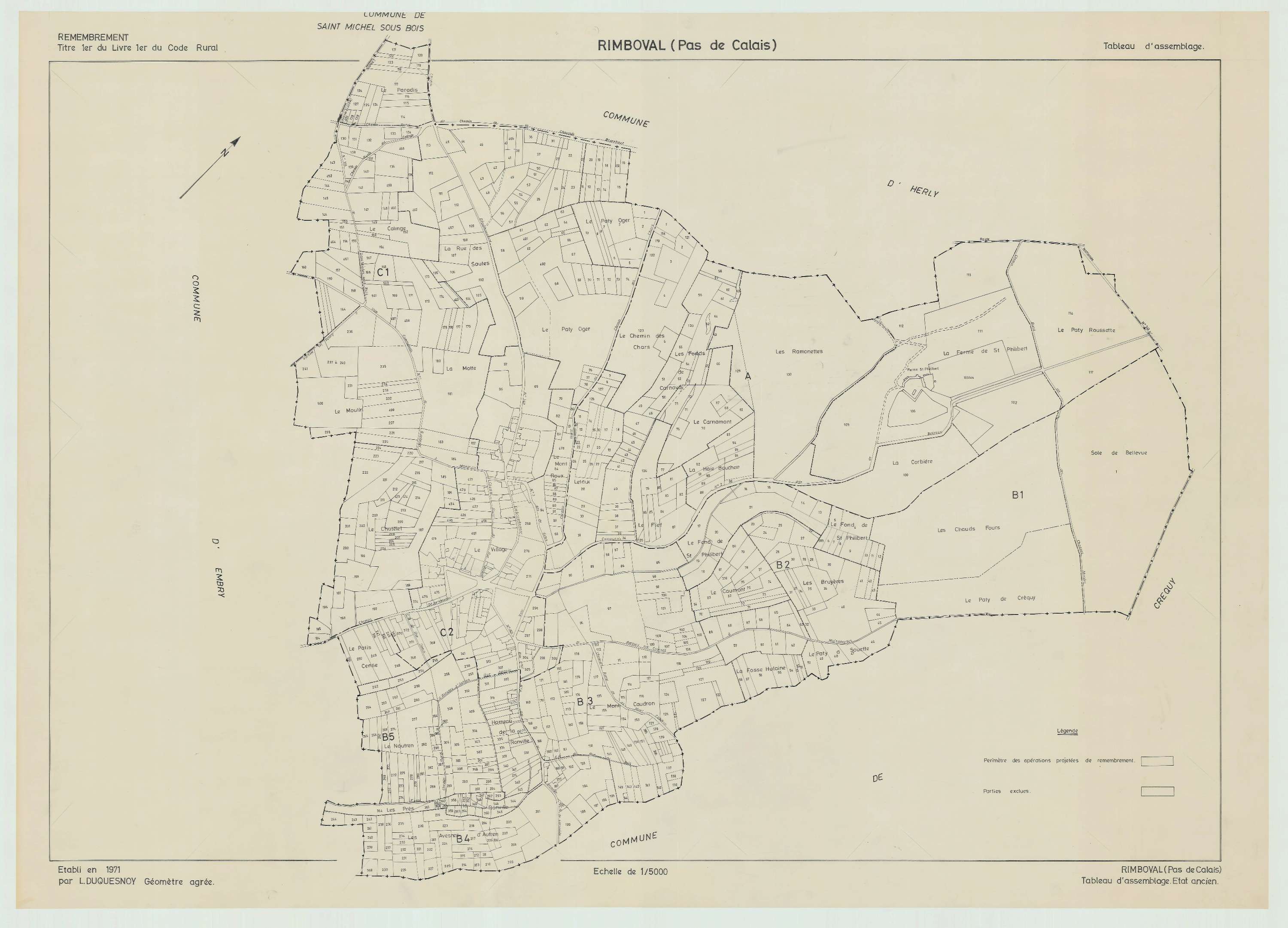 Rimboval - Plan cadastral : tableau d'assemblage antérieur au remembrement.