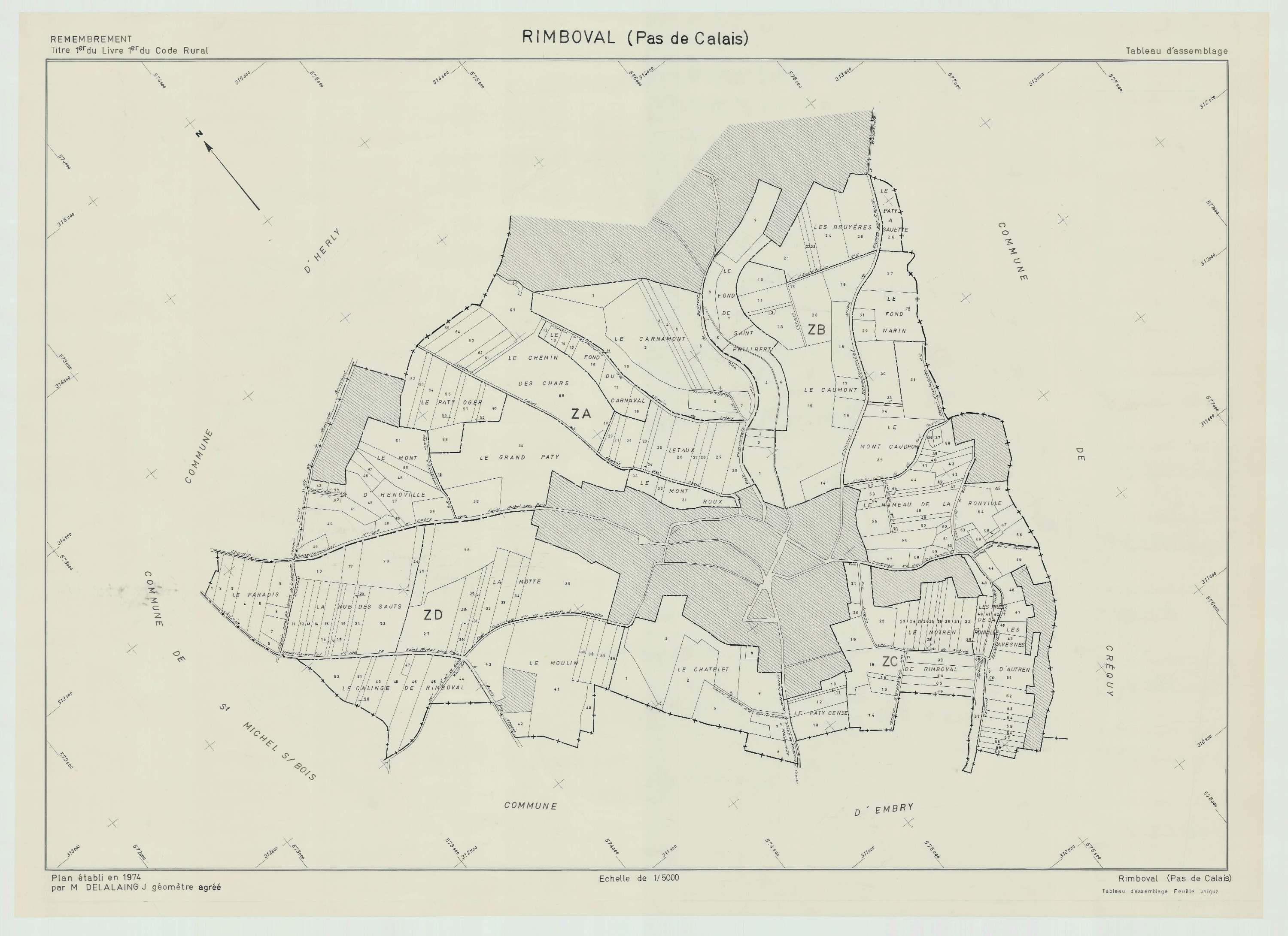 Rimboval - Plan cadastral : tableau d'assemblage postérieur au remembrement.