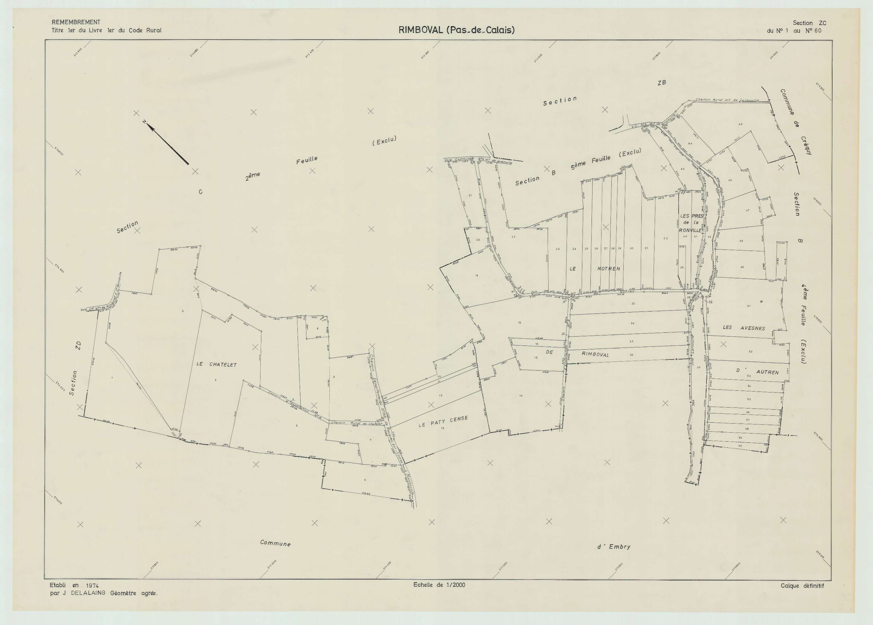 Rimboval - Plan de remembrement : section ZC.