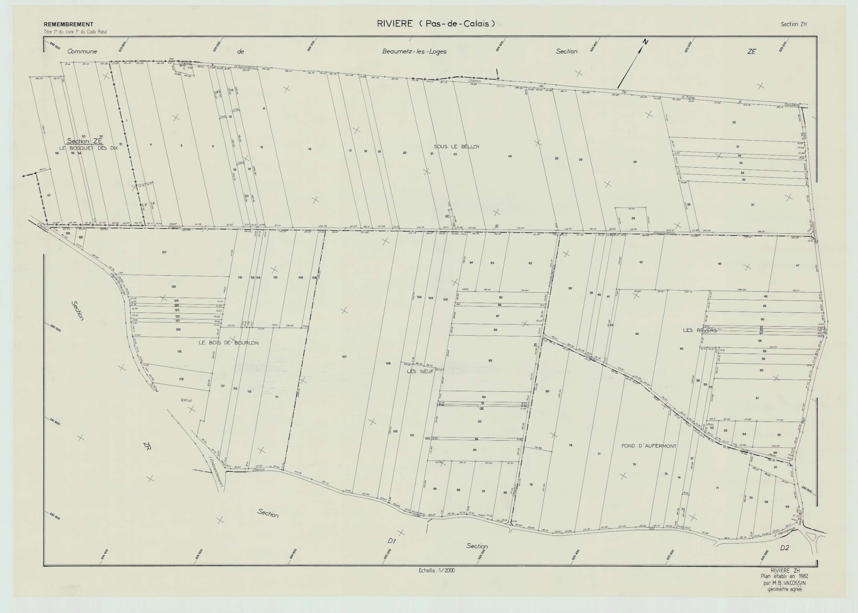 Rivière - Plan de remembrement : section ZH.