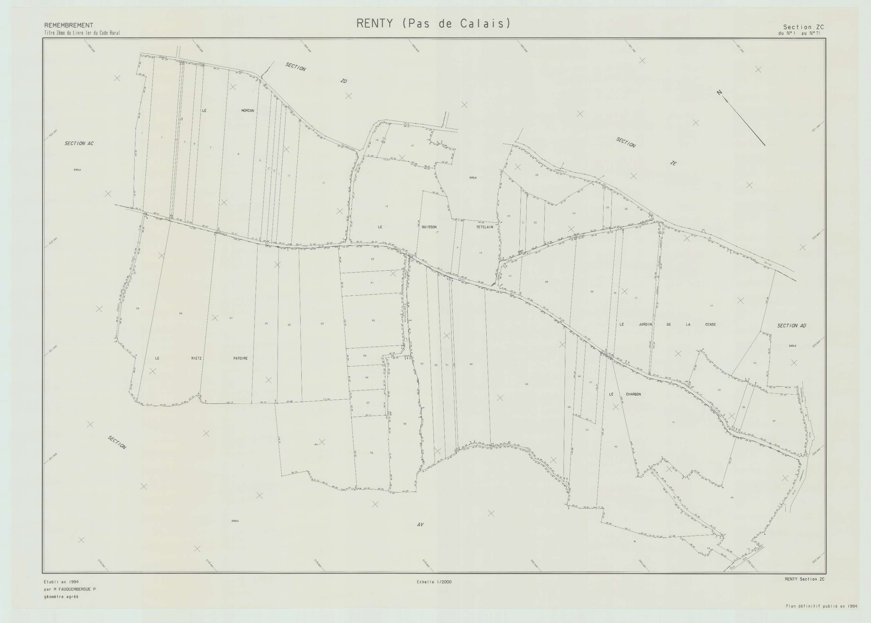 Roclincourt - Plan de remembrement : section ZE.