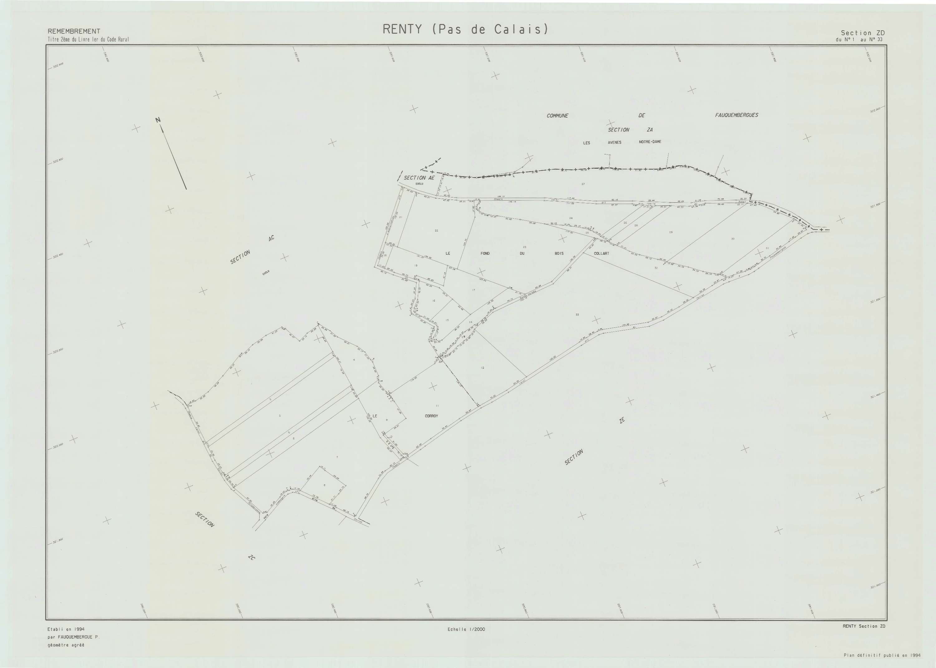 Roclincourt - Plan de remembrement : section ZH.