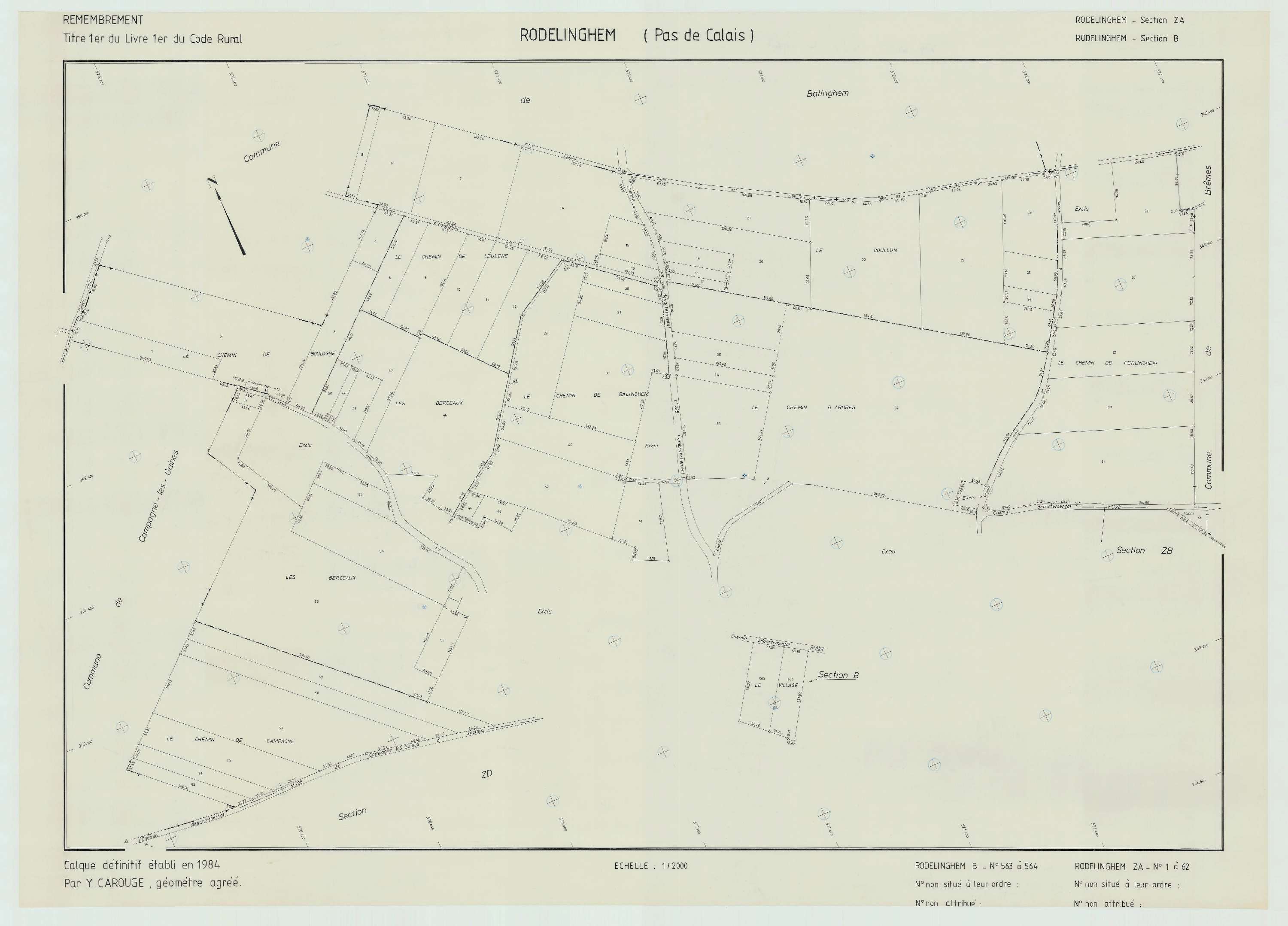 Rodelinghem - Plan de remembrement : section ZA.