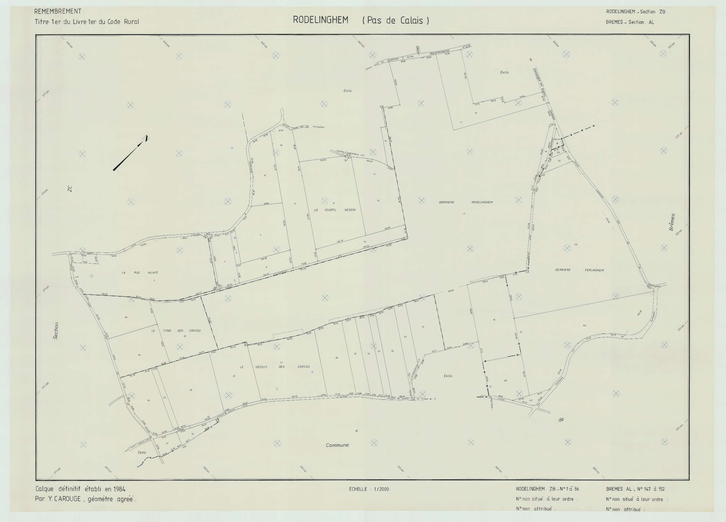 Rodelinghem - Plan de remembrement : section ZB.