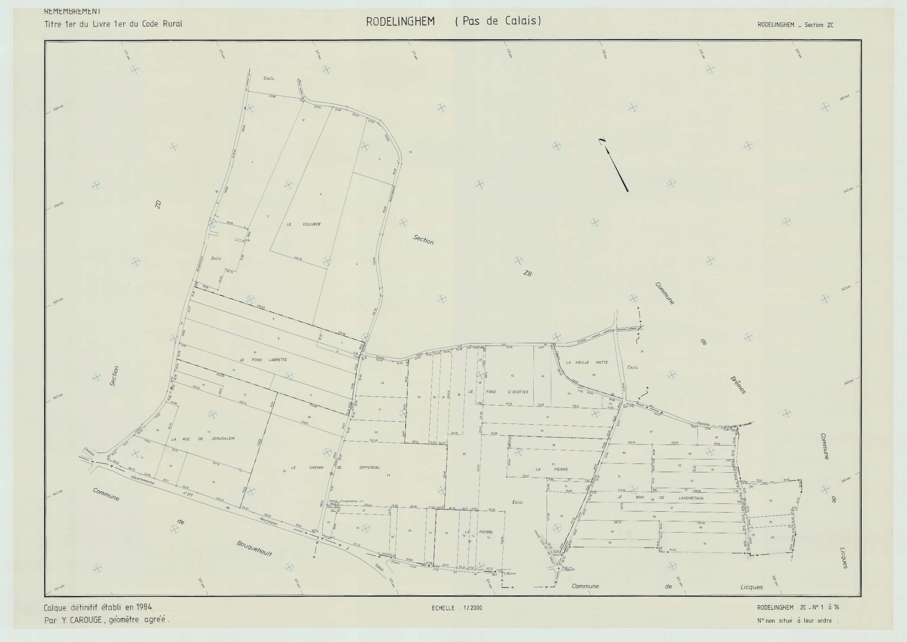 Rodelinghem - Plan de remembrement : section ZC.