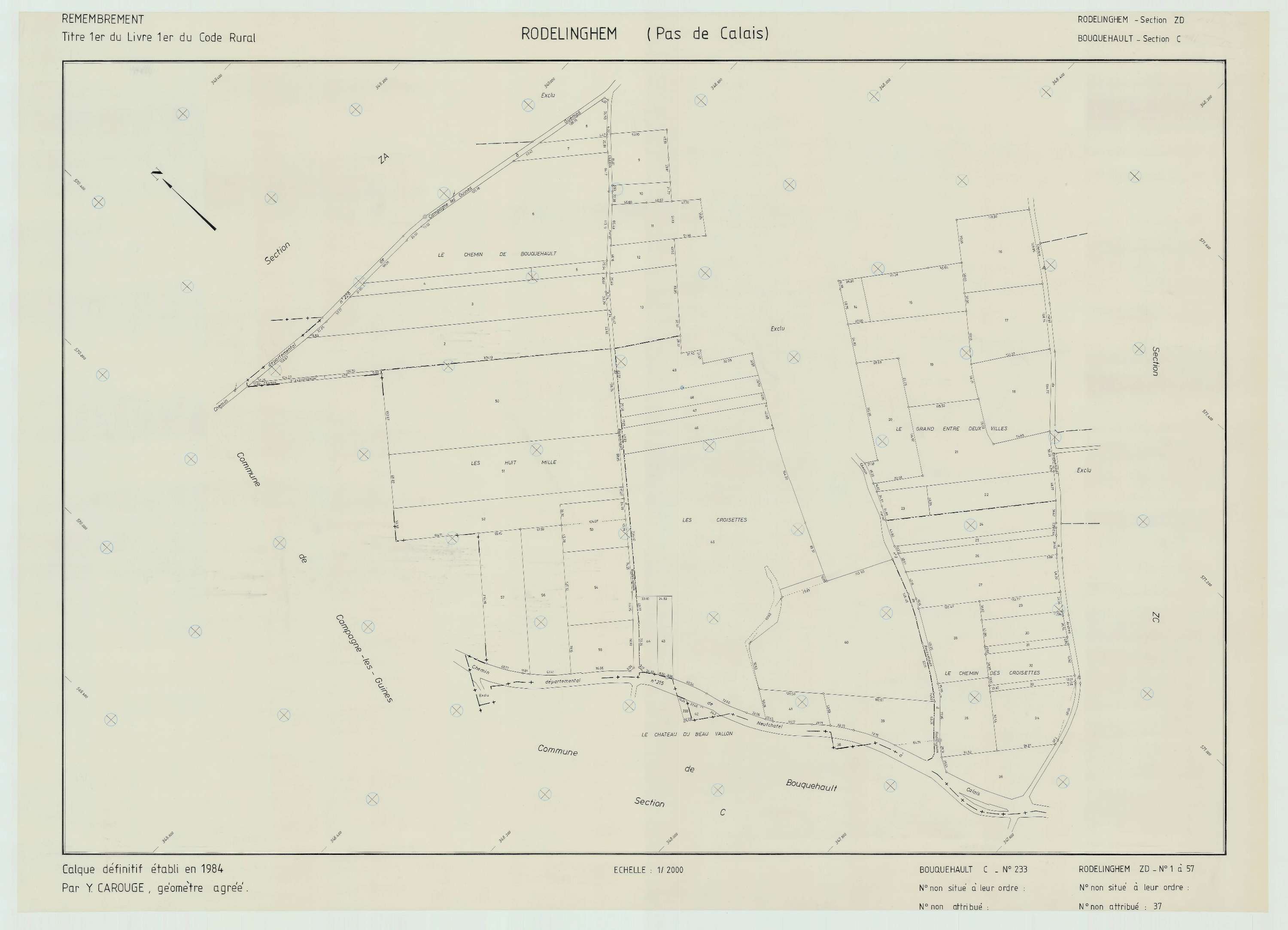 Rodelinghem - Plan de remembrement : section ZD.