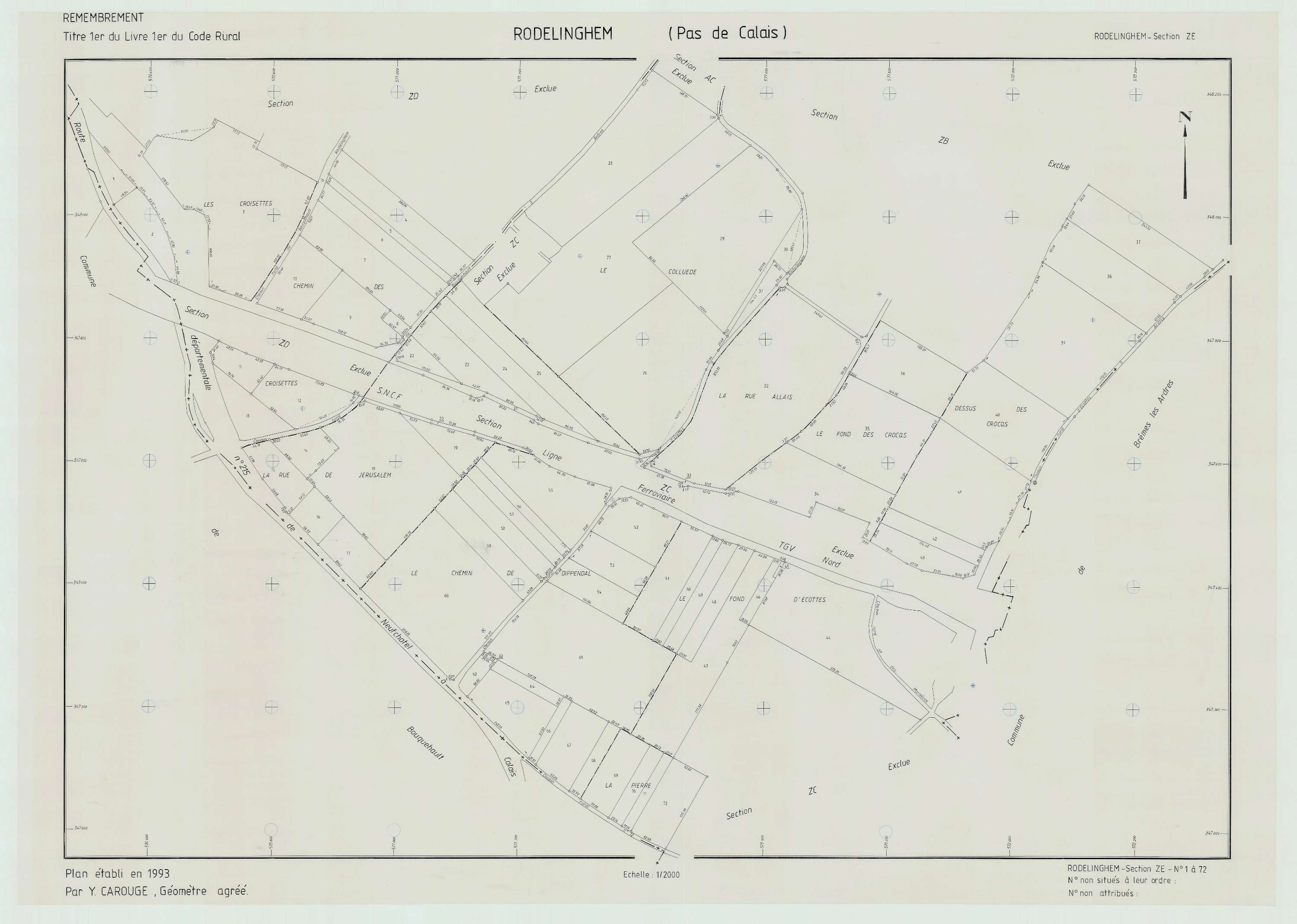Rodelinghem - Plan de remembrement : section ZE.