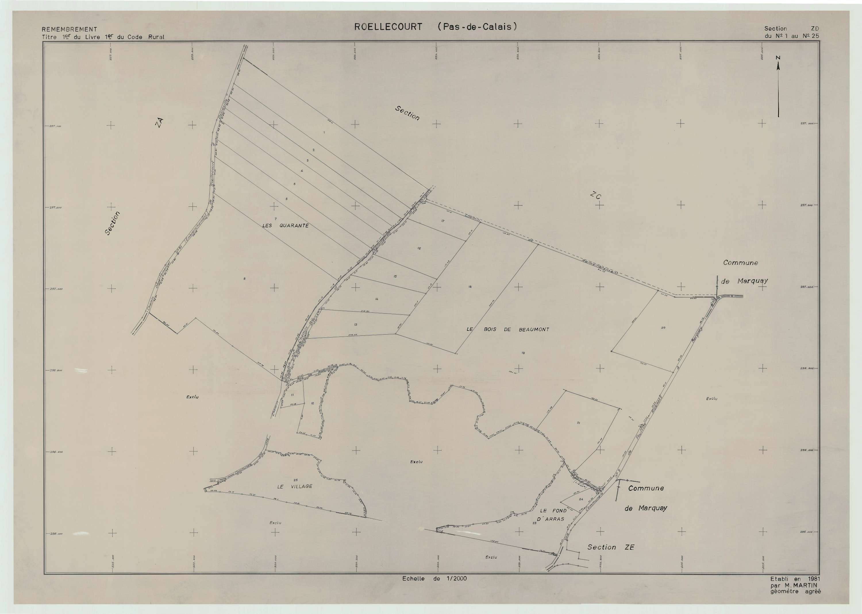 Roëllecourt - Plan de remembrement : section ZD.
