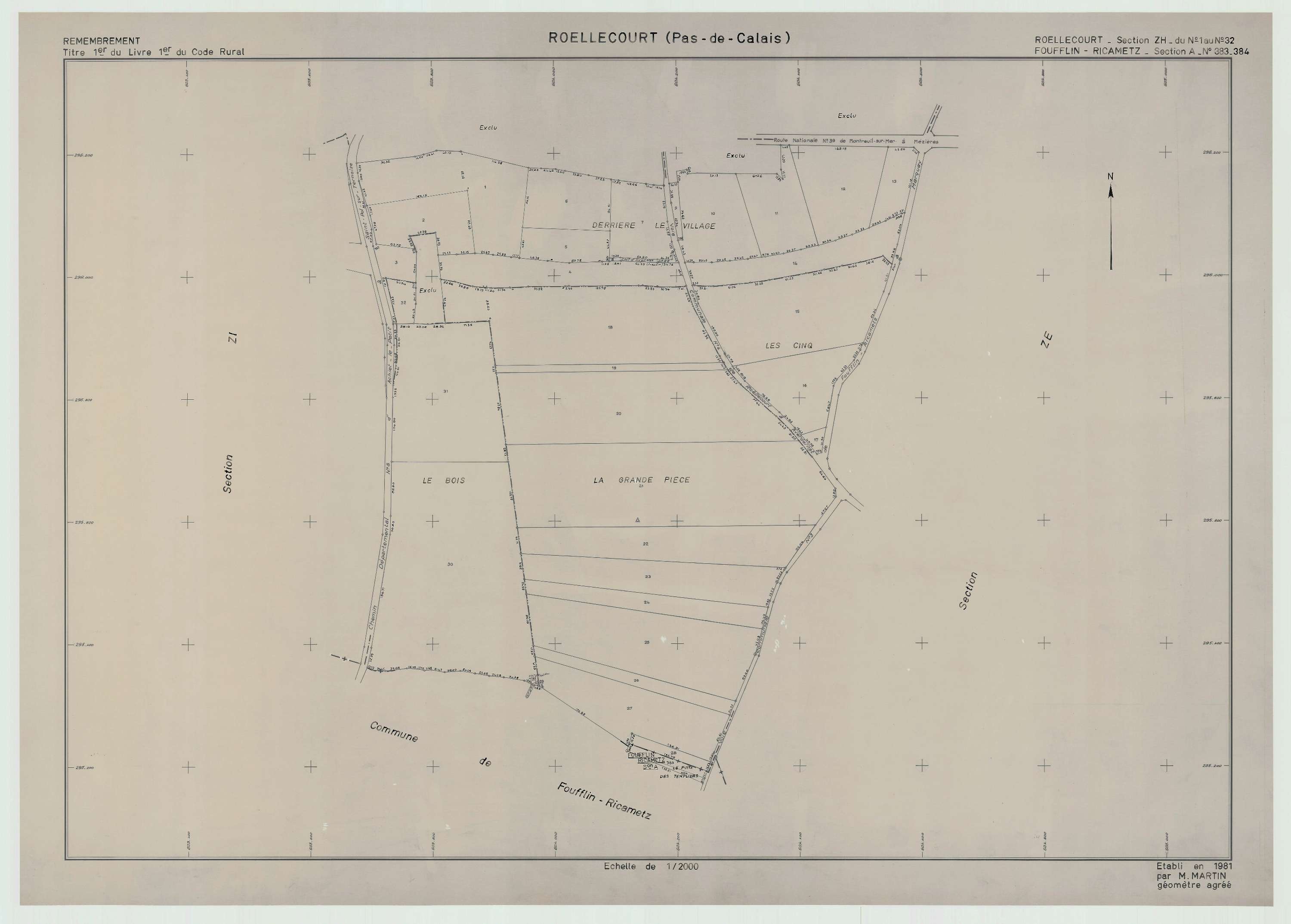 Roëllecourt - Plan de remembrement : section ZH.
