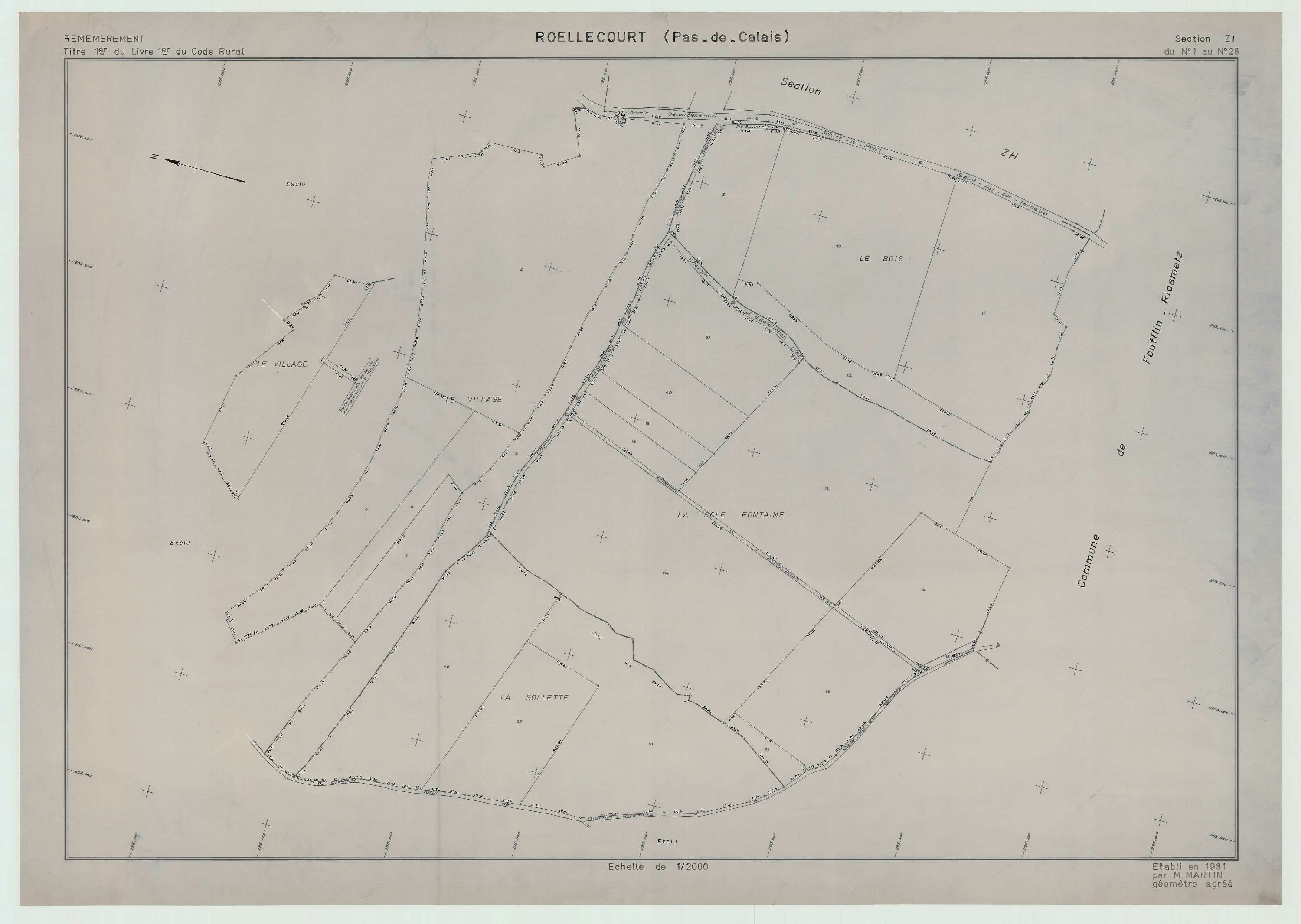 Roëllecourt - Plan de remembrement : section ZI.
