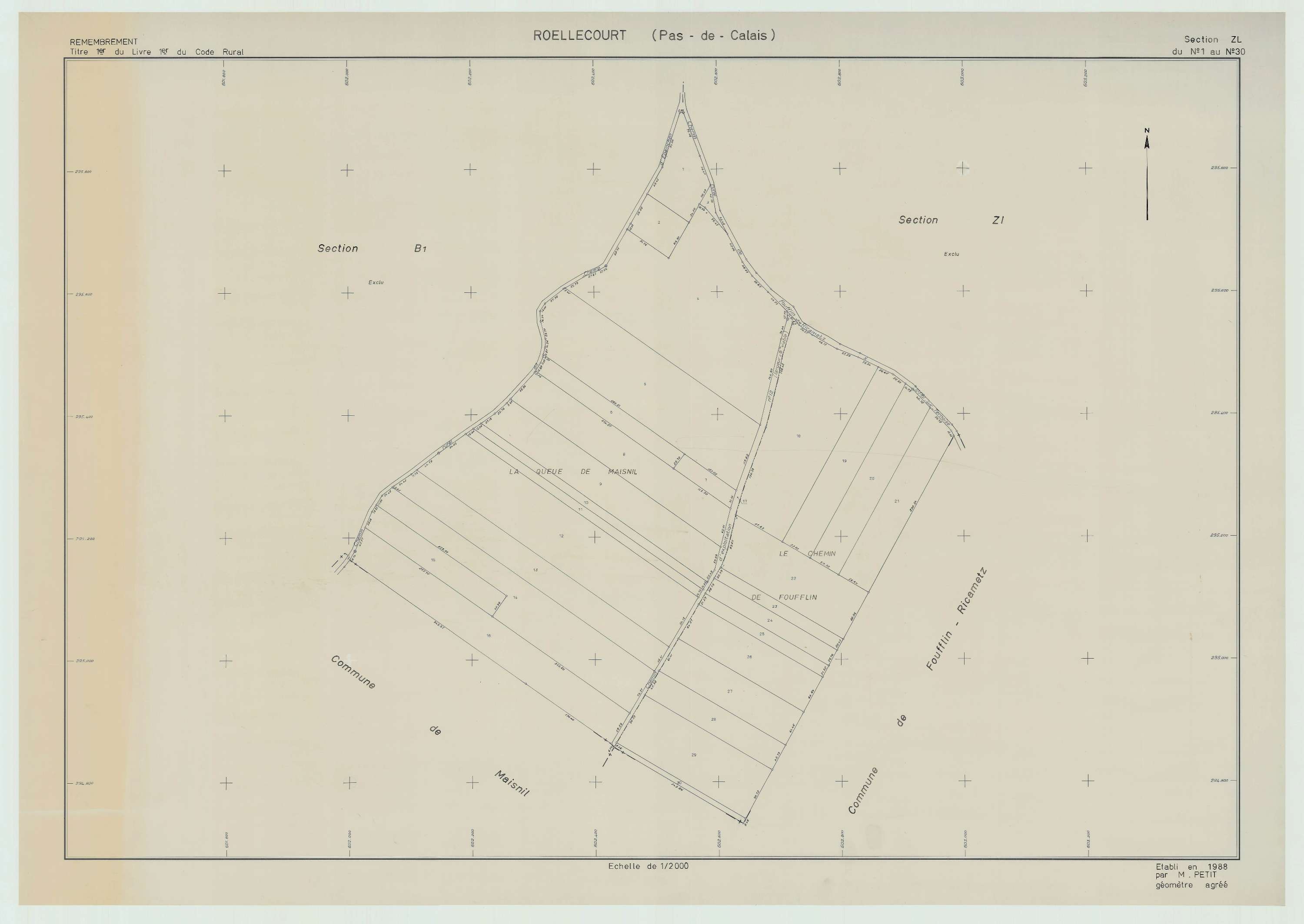 Roëllecourt - Plan de remembrement : section ZL.