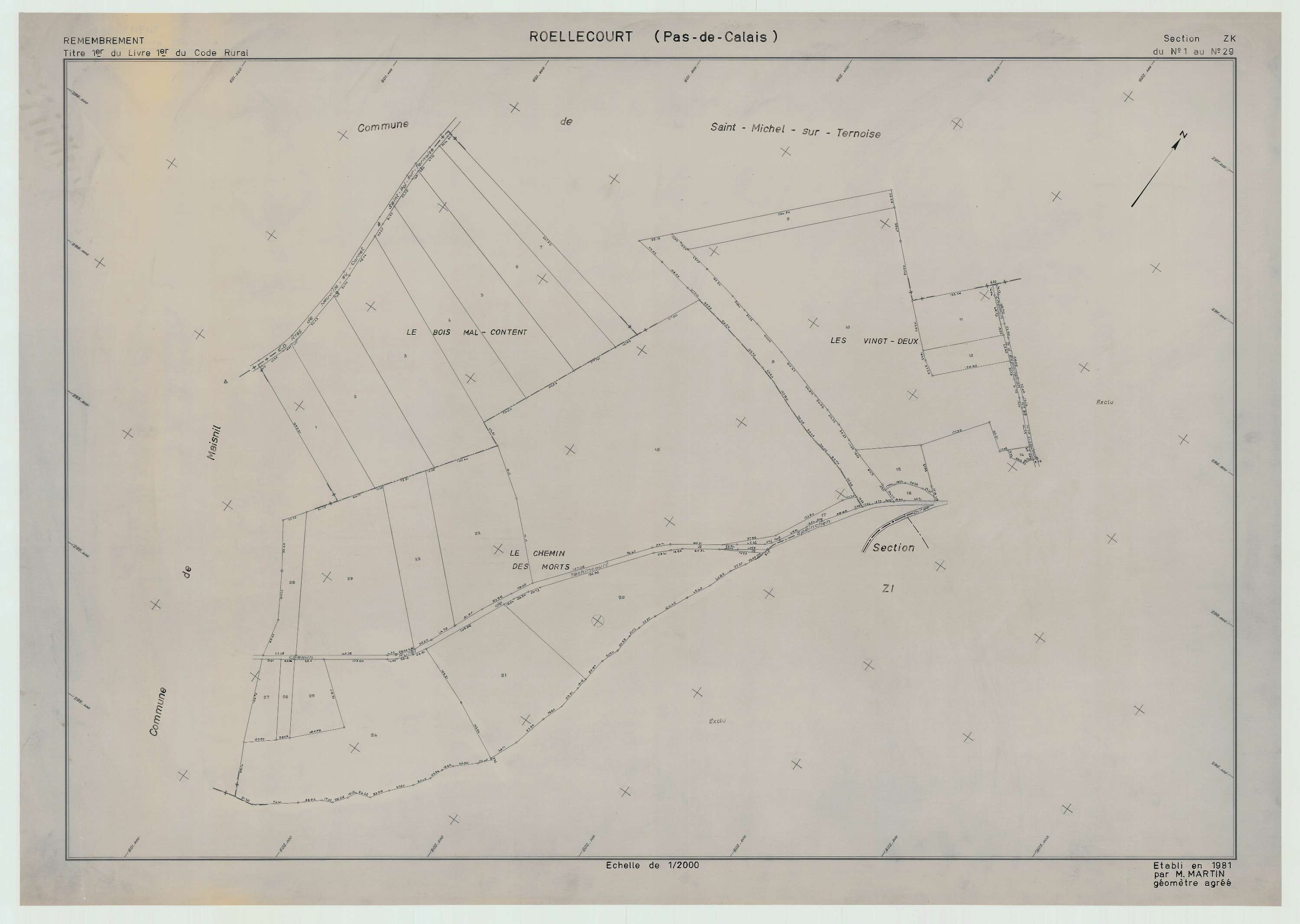 Roëllecourt - Plan de remembrement : section ZK.