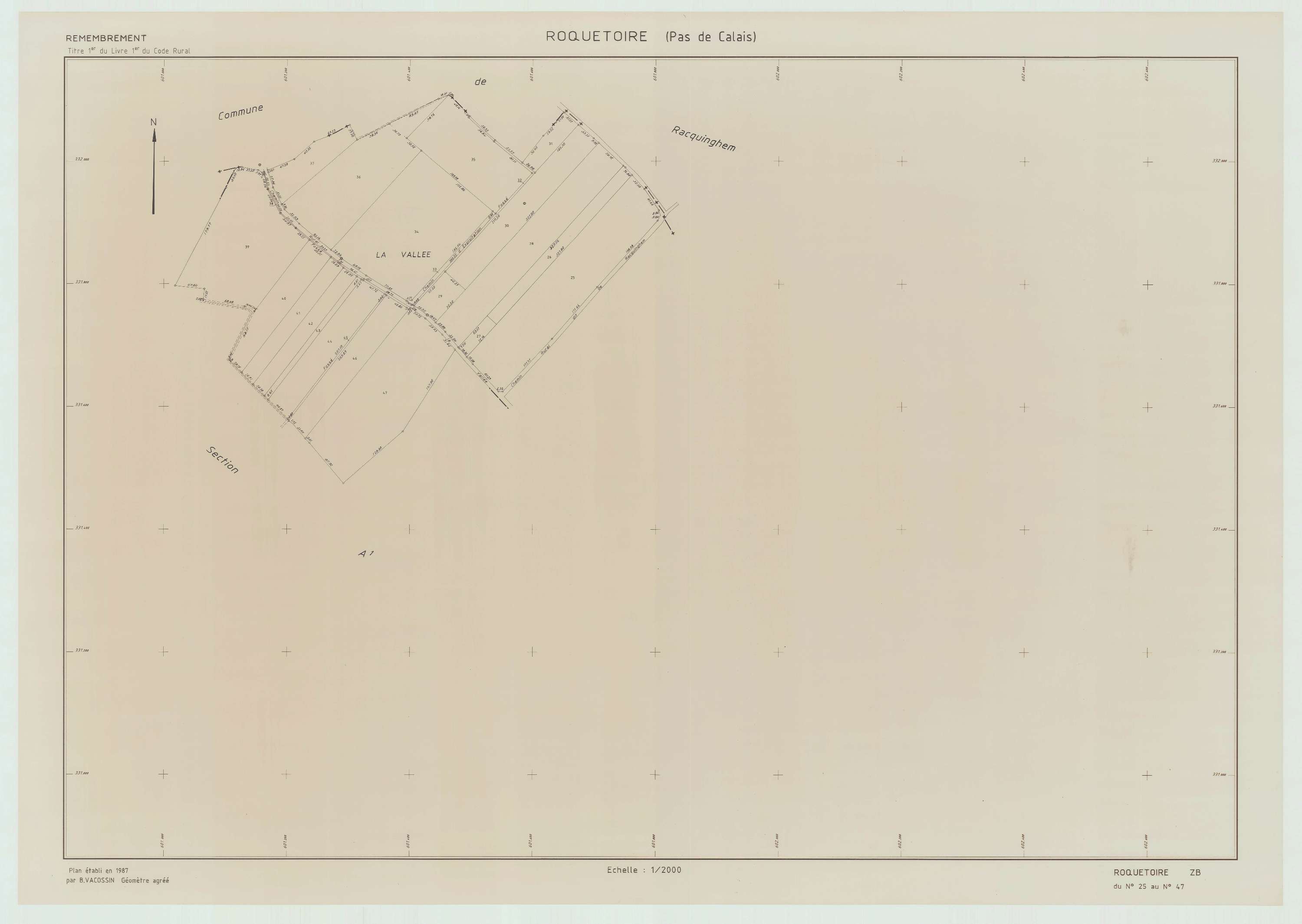 Roquetoire - Plan de remembrement : section ZB.