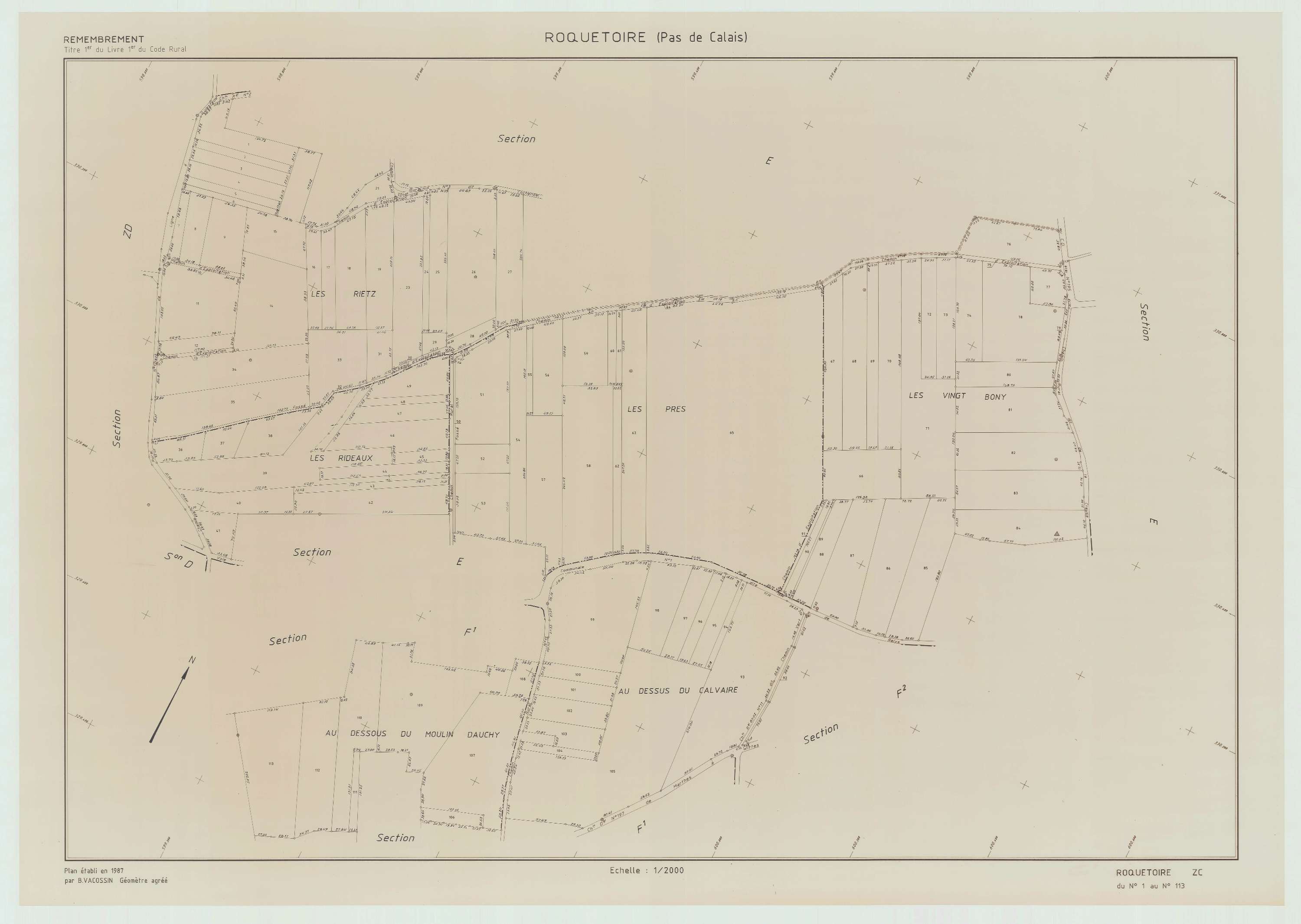 Roquetoire - Plan de remembrement : section ZC.