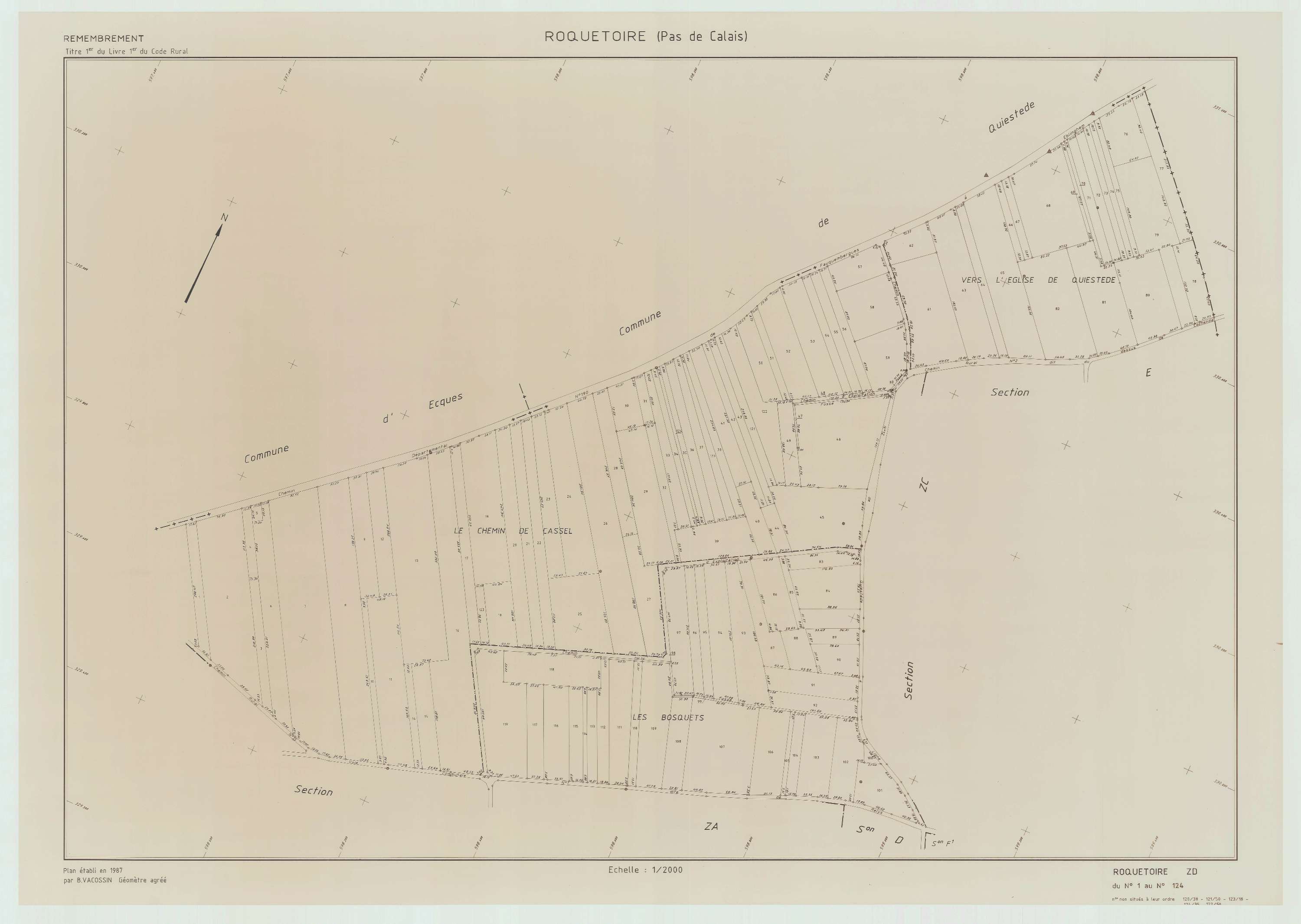 Roquetoire - Plan de remembrement : section ZD.