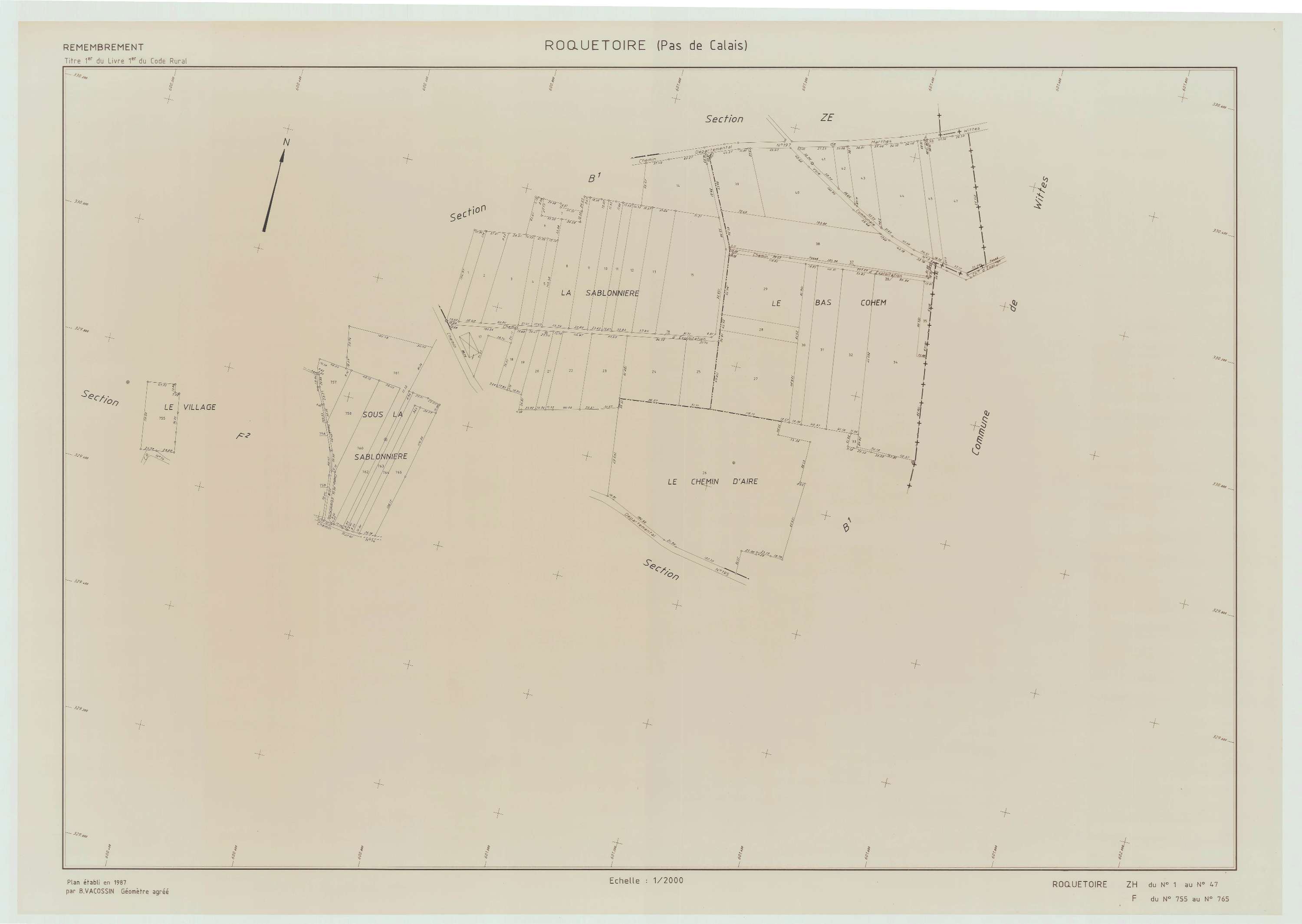 Roquetoire - Plan de remembrement : section ZH.