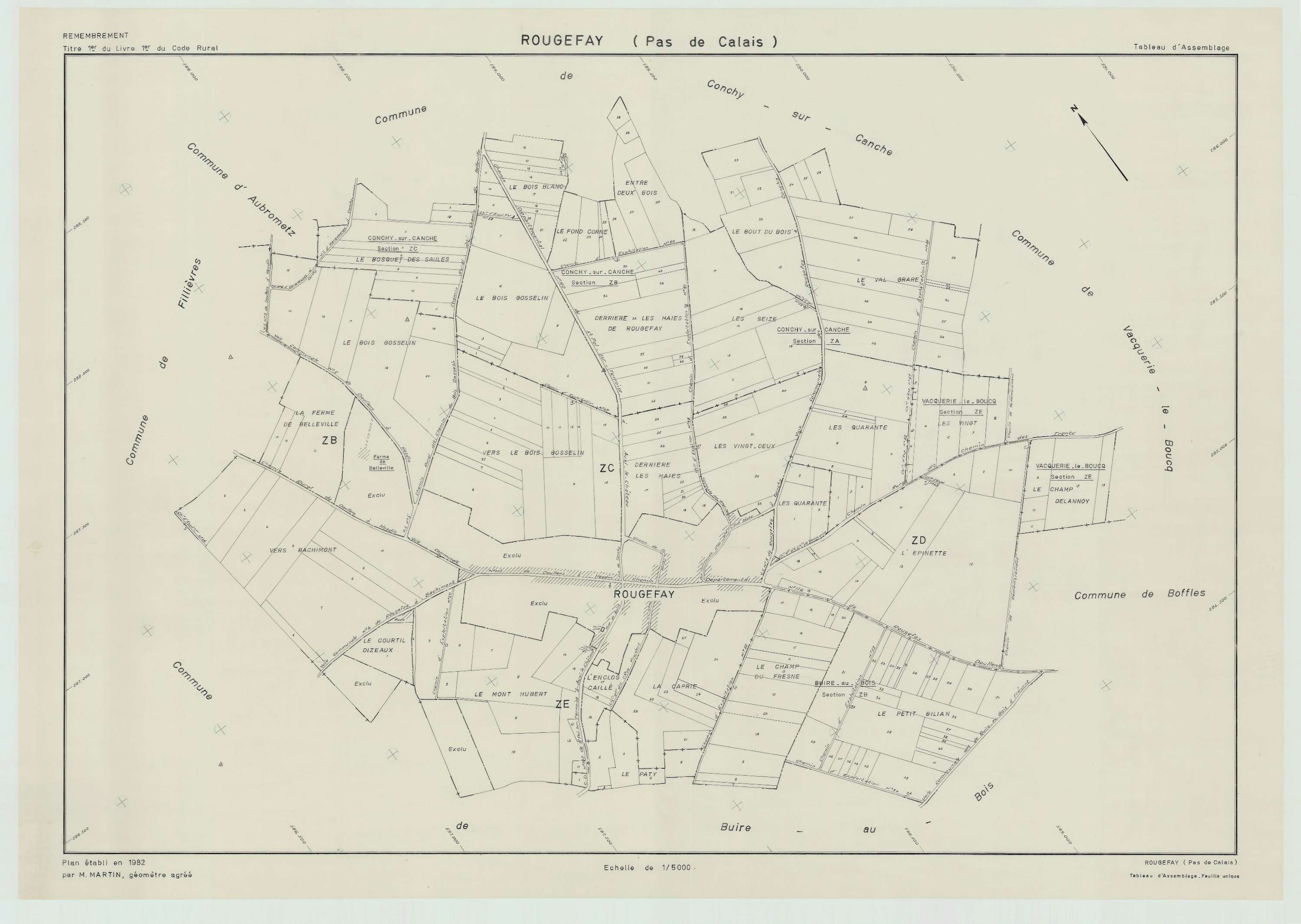 Rougefay - Plan cadastral : tableau d'assemblage postérieur au remembrement.