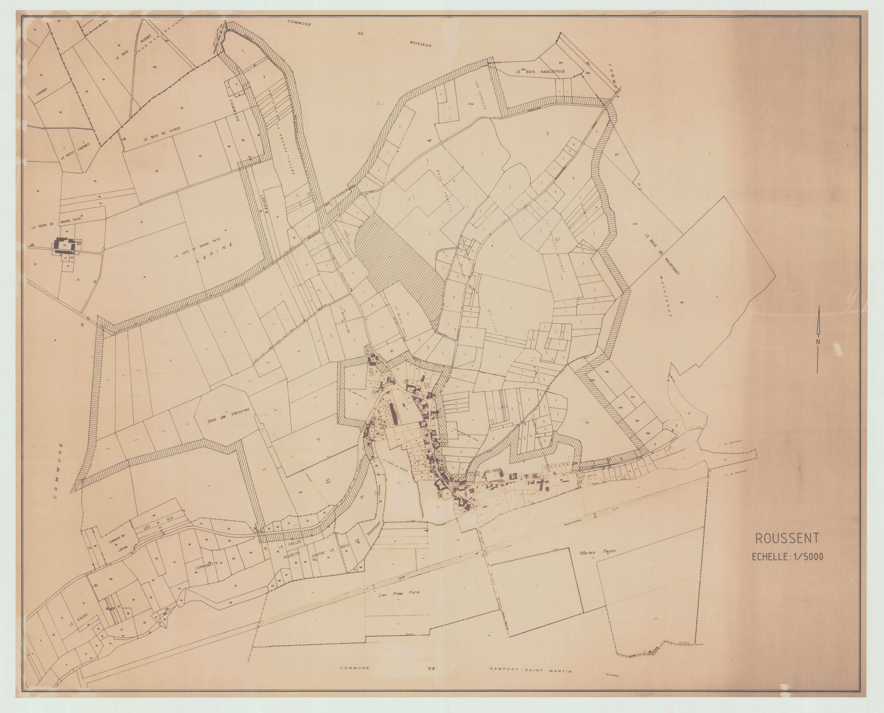 Roussent - Plan cadastral : tableau d'assemblage postérieur au remembrement.