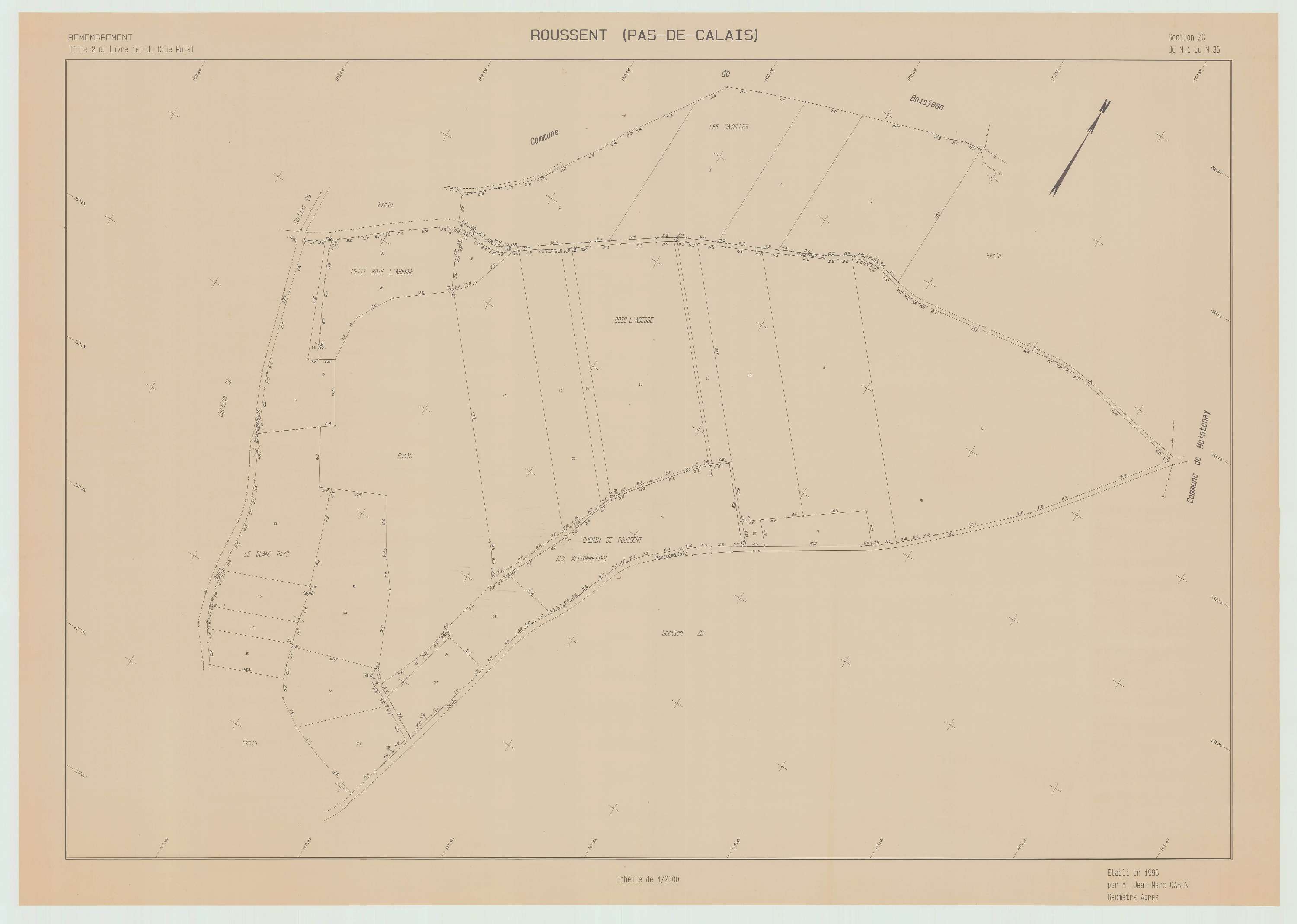 Roussent - Plan de remembrement : section ZC.