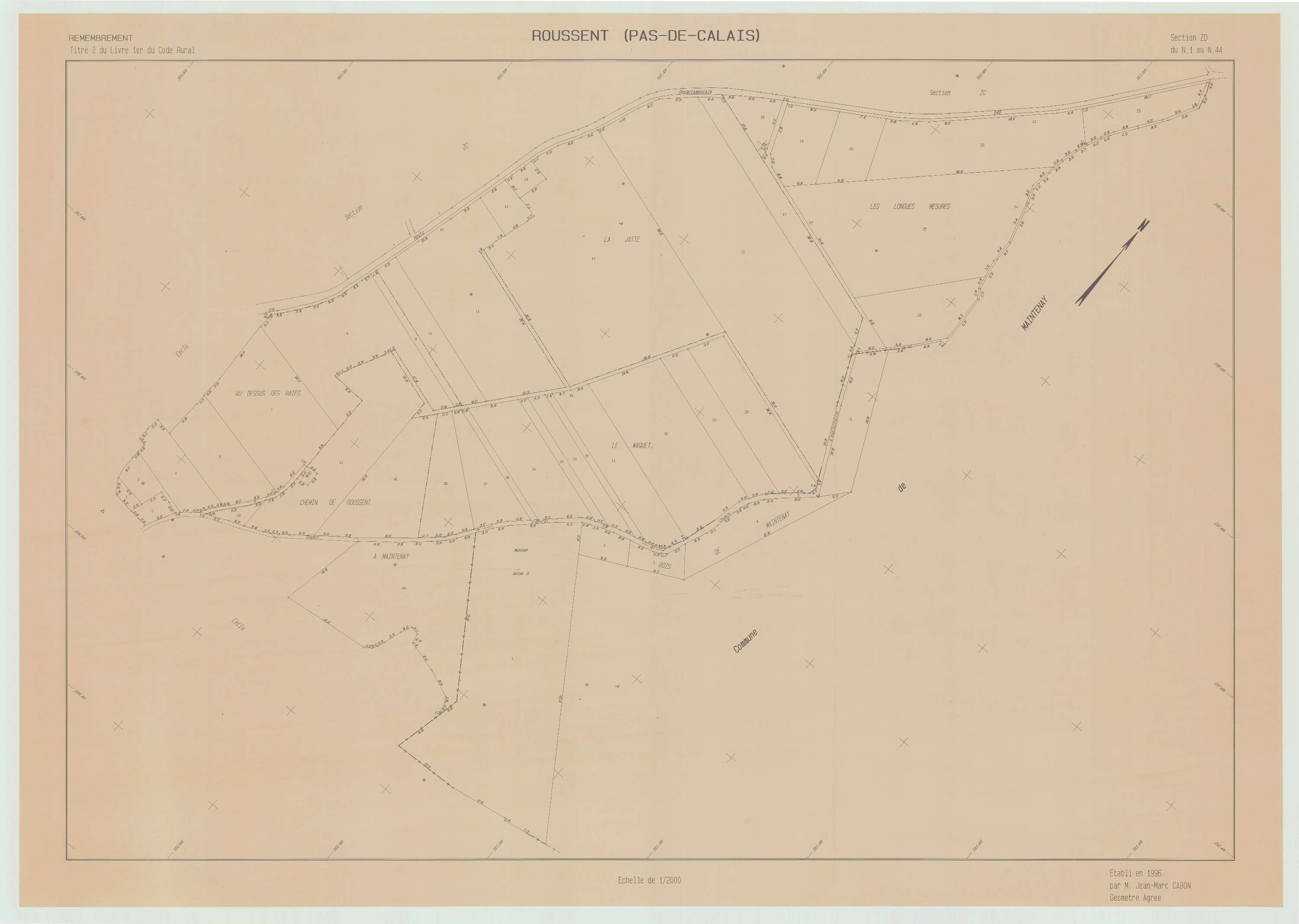 Roussent - Plan de remembrement : section ZD.