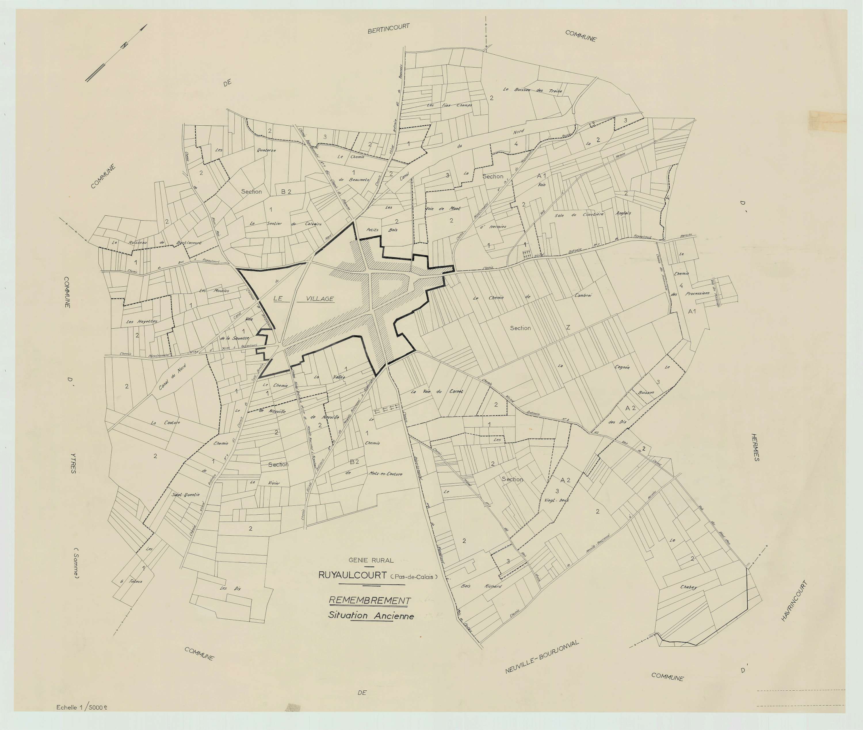 Rumaucourt - Plan cadastral : tableau d'assemblage antérieur au remembrement.