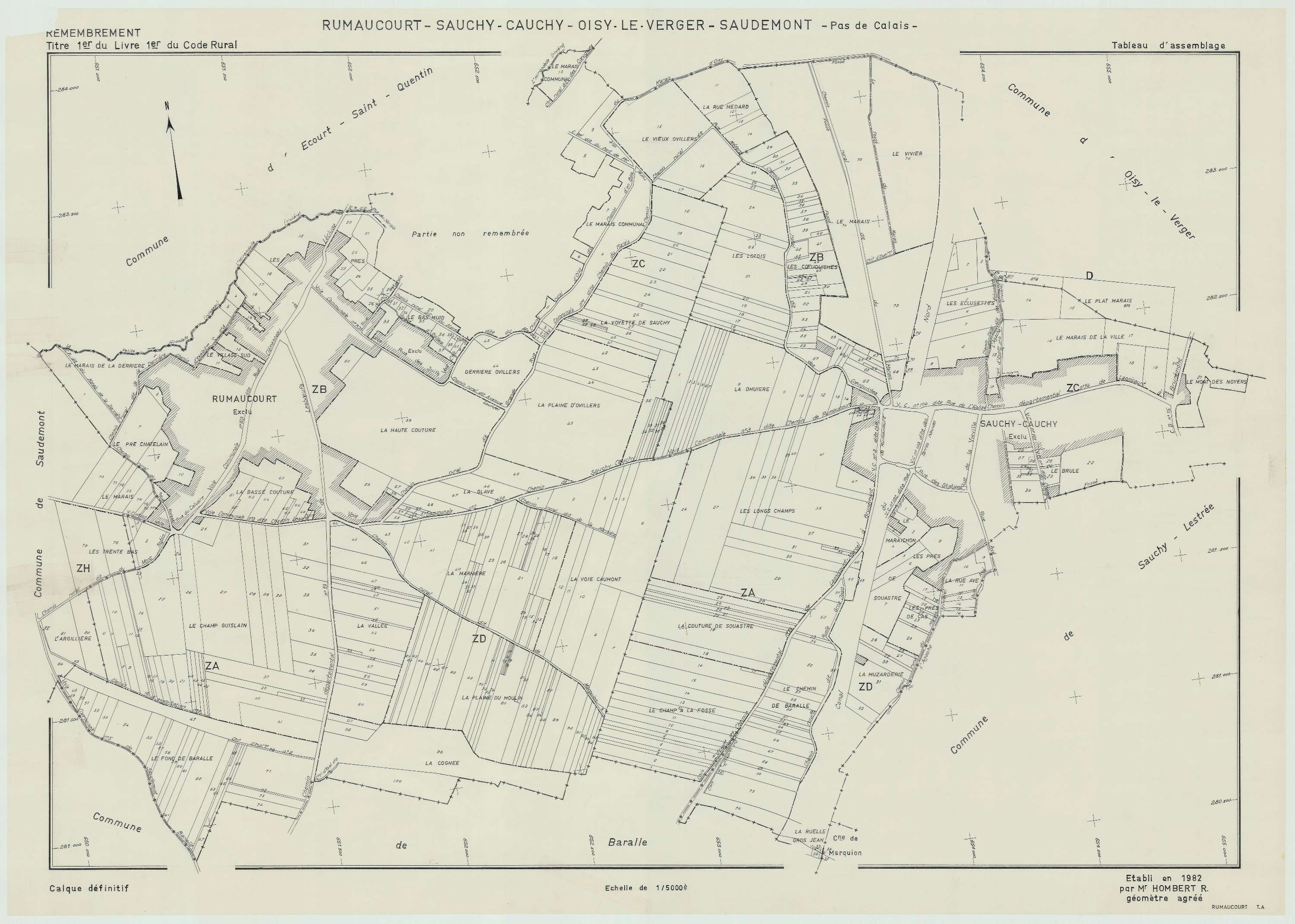 Rumaucourt - Plan cadastral : tableau d'assemblage postérieur au remembrement.