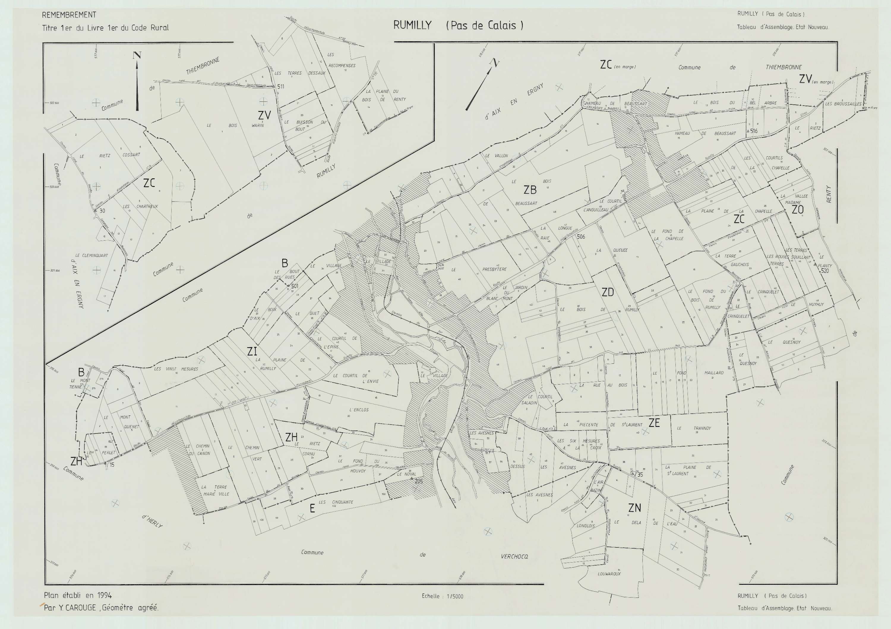 Rumilly - Plan cadastral : tableau d'assemblage postérieur au remembrement.