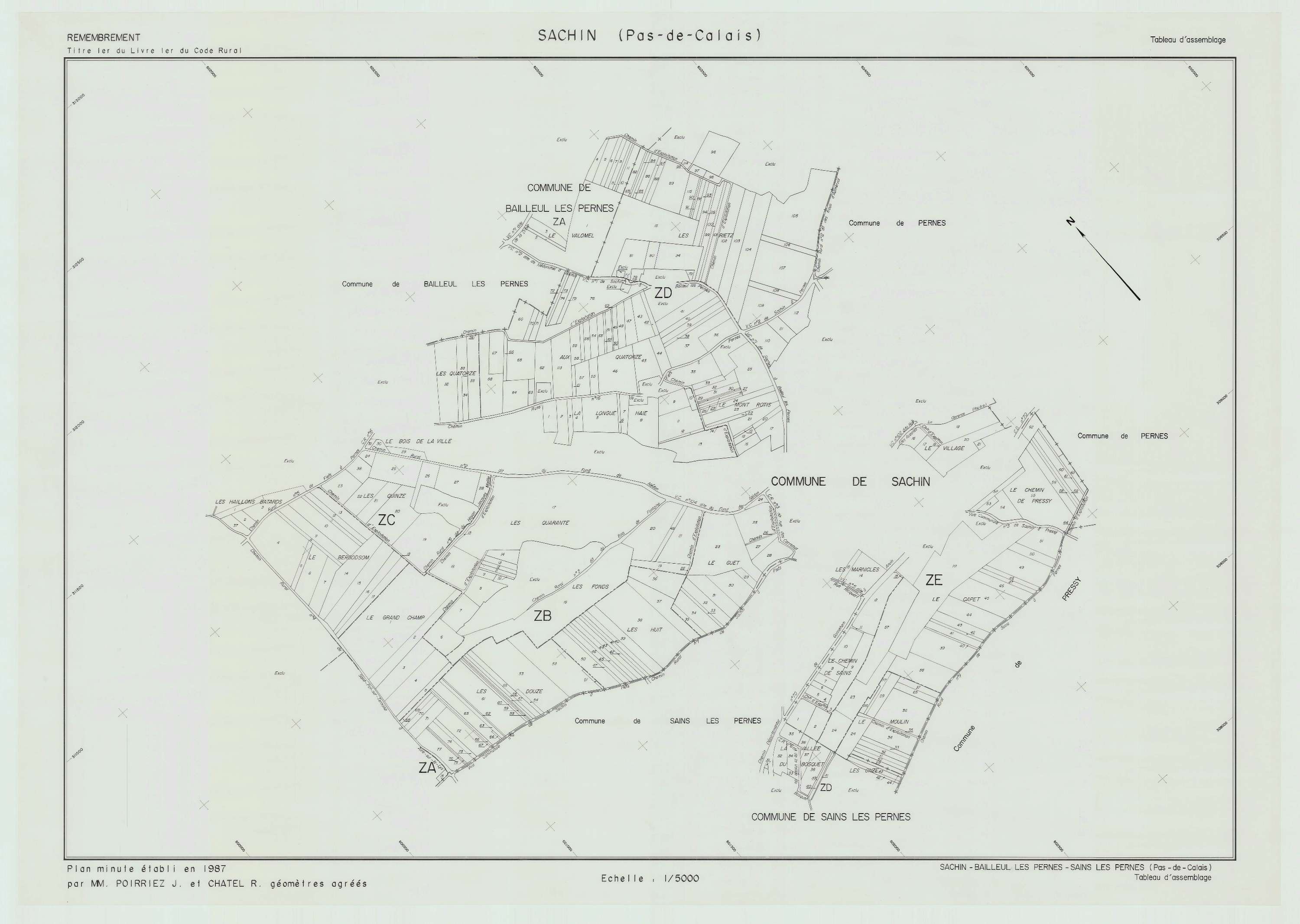Sachin - Plan cadastral : tableau d'assemblage postérieur au remembrement.