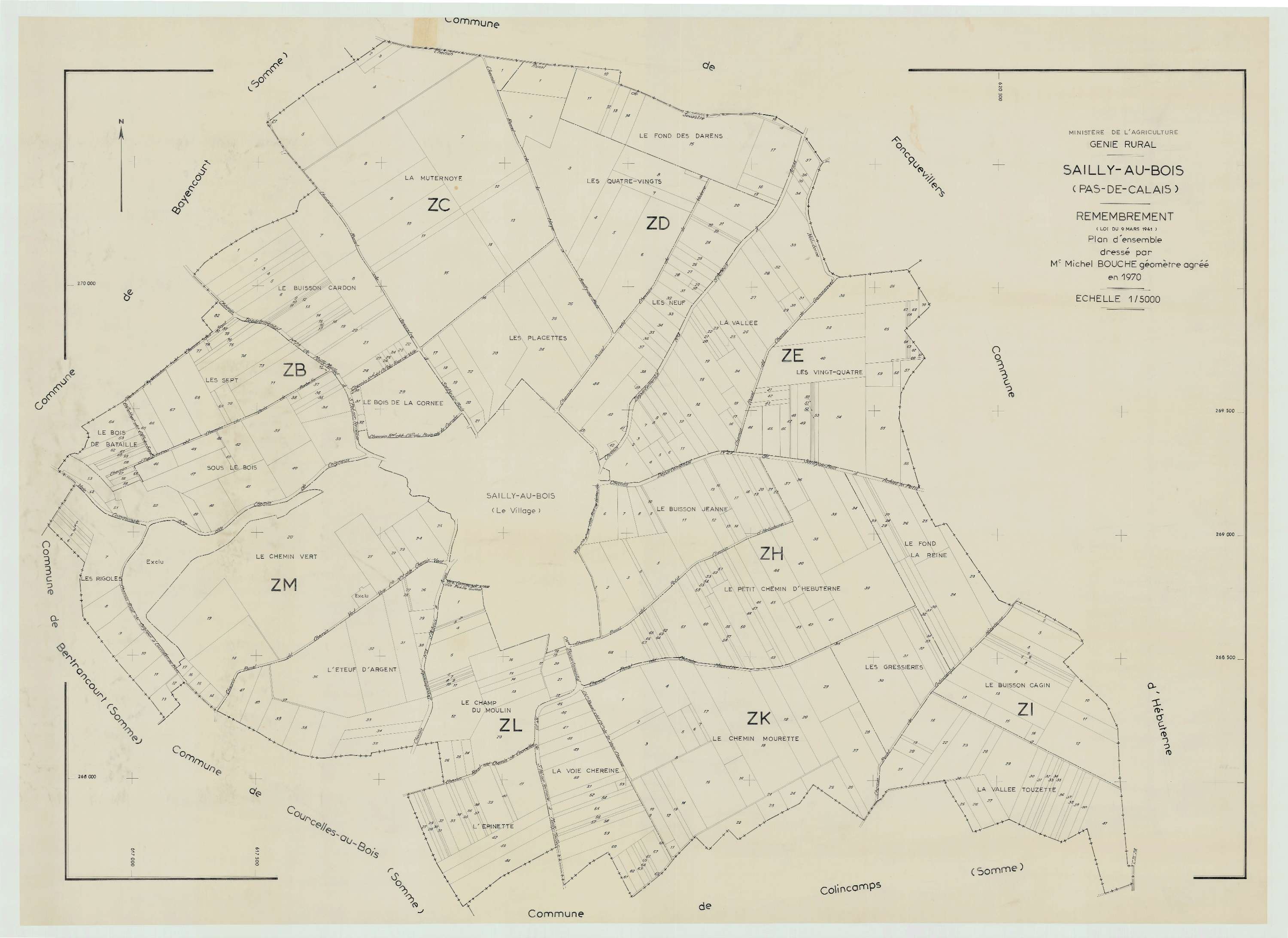 Sailly-au-Bois - Plan cadastral : tableau d'assemblage postérieur au remembrement.