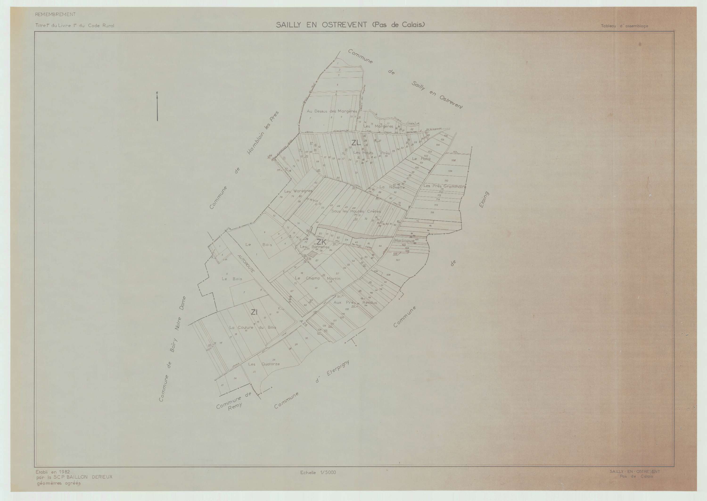 Sailly-en-Ostrevent - Plan cadastral : tableau d'assemblage postérieur au remembrement.