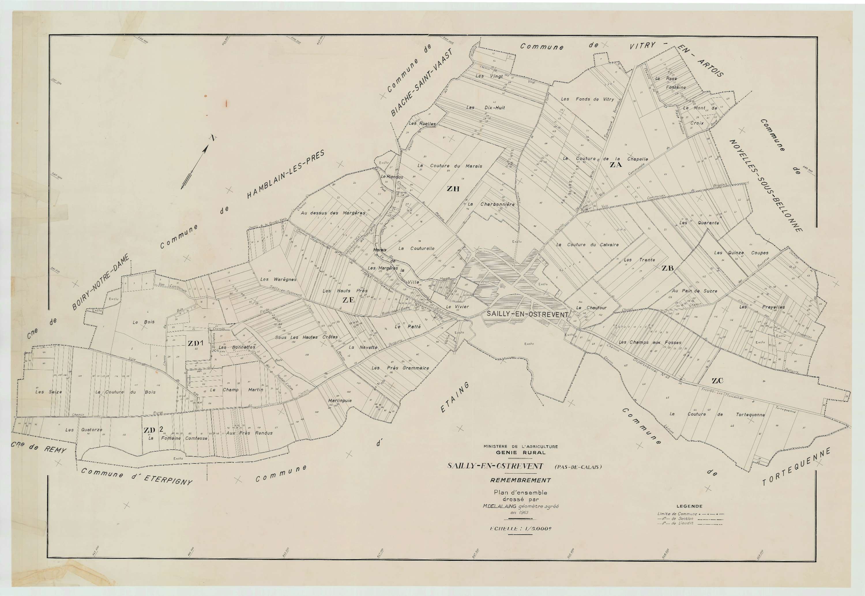 Sailly-en-Ostrevent - Plan cadastral : tableau d'assemblage postérieur au remembrement.