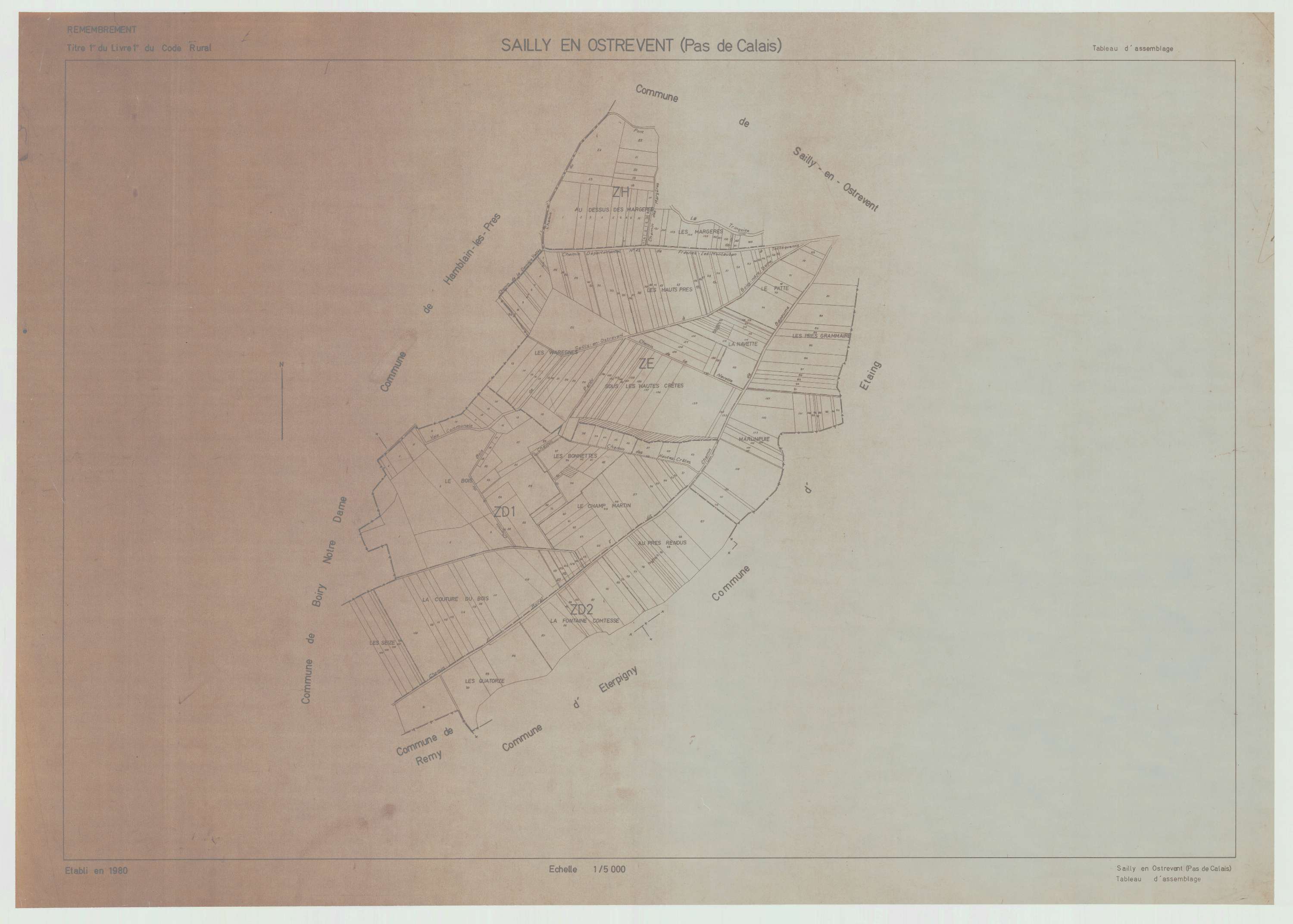Sailly-en-Ostrevent - Plan cadastral : tableau d'assemblage postérieur au remembrement.