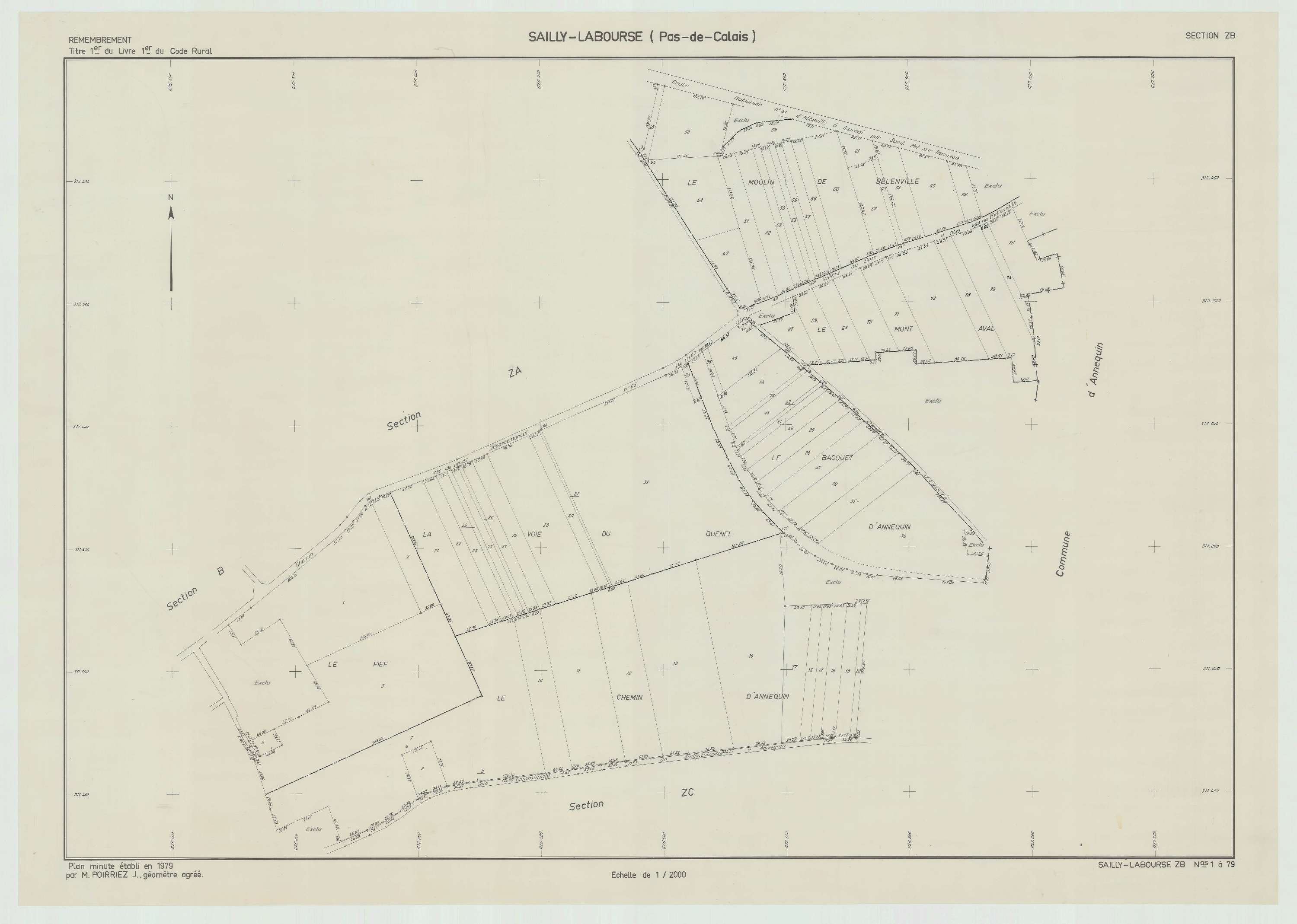 Sailly-Labourse - Plan de remembrement : section ZB.