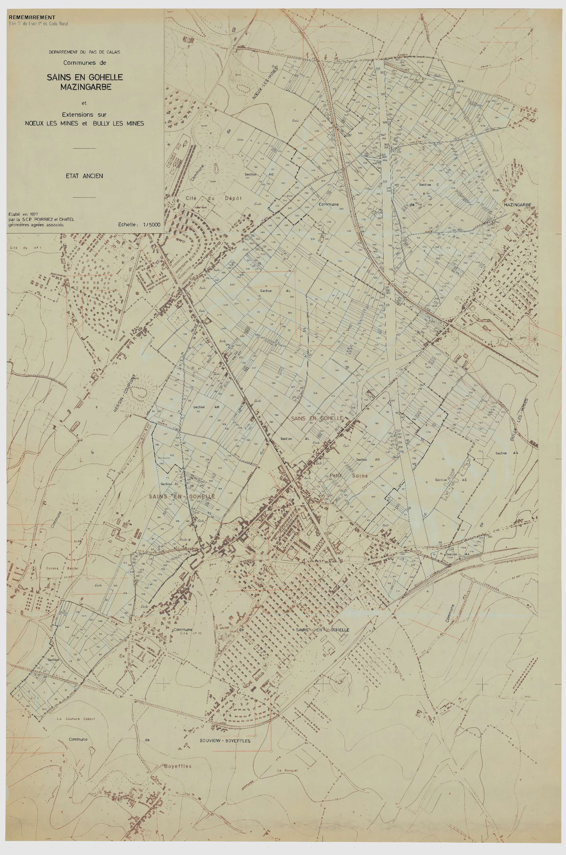 Sains-en-Gohelle - Plan cadastral : tableau d'assemblage antérieur au remembrement.