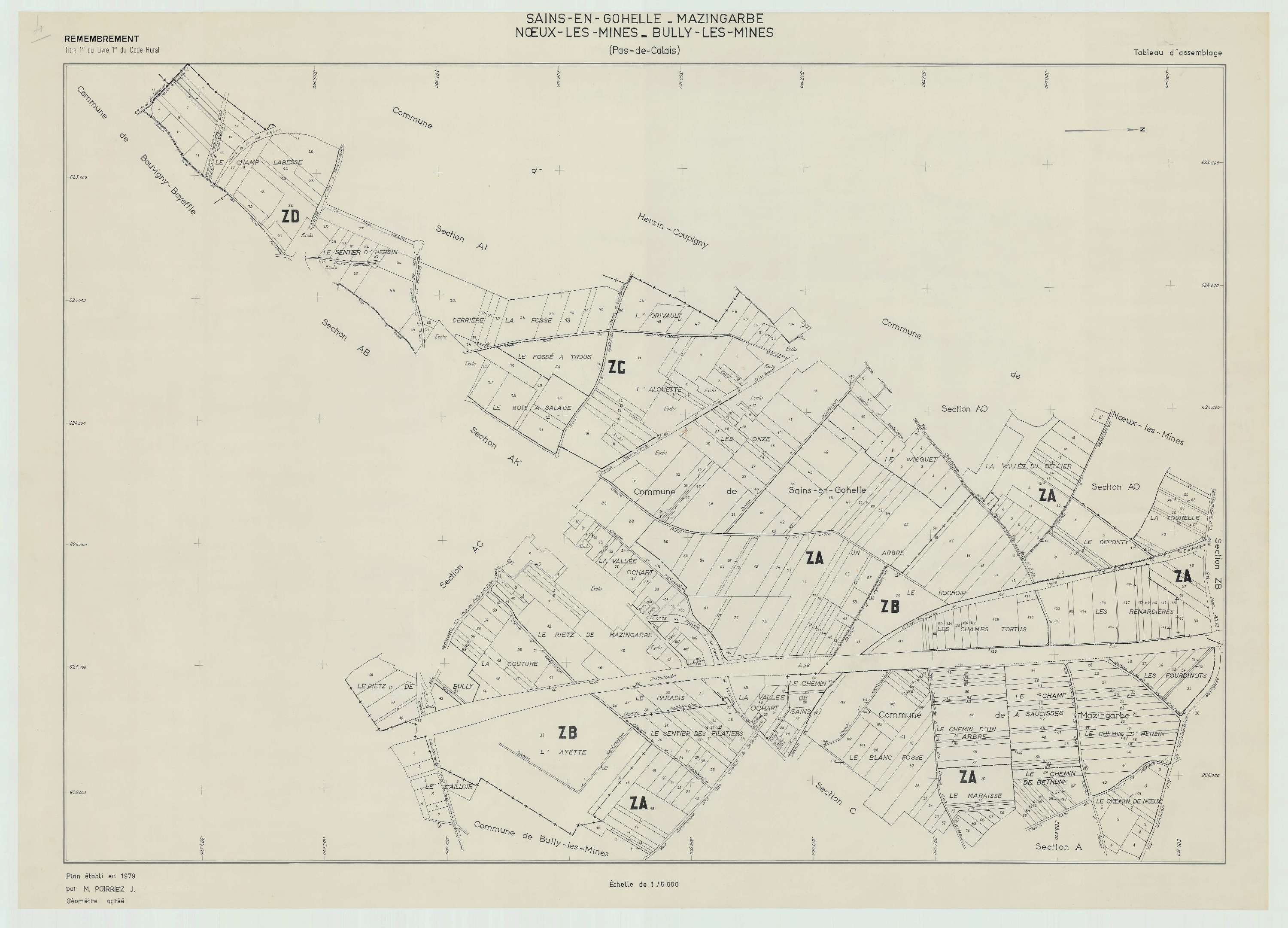 Sains-en-Gohelle - Plan cadastral : tableau d'assemblage postérieur au remembrement.