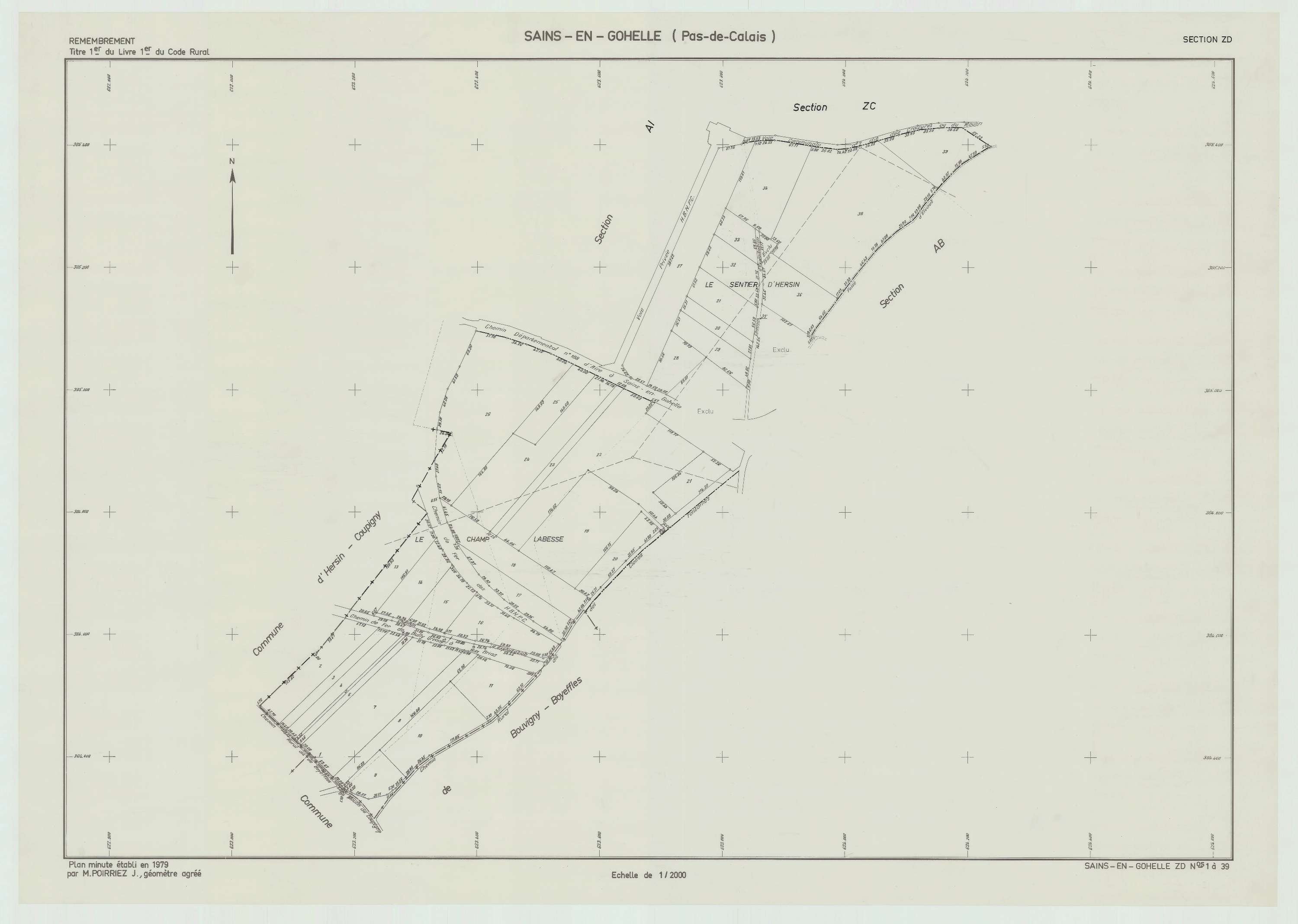 Sains-en-Gohelle - Plan de remembrement : section ZD.