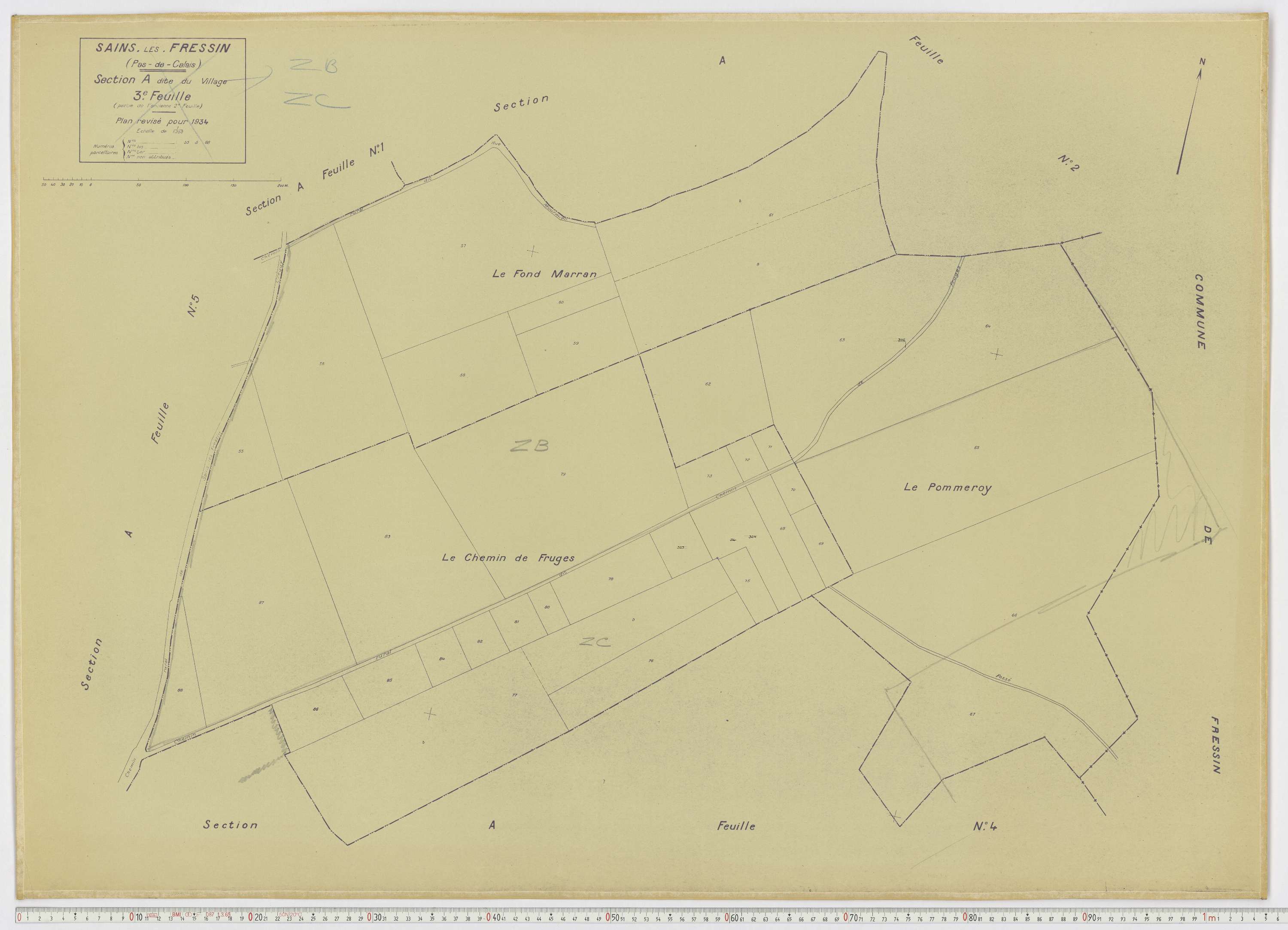 Sains-lès-Fressin - Section A, feuille 3.