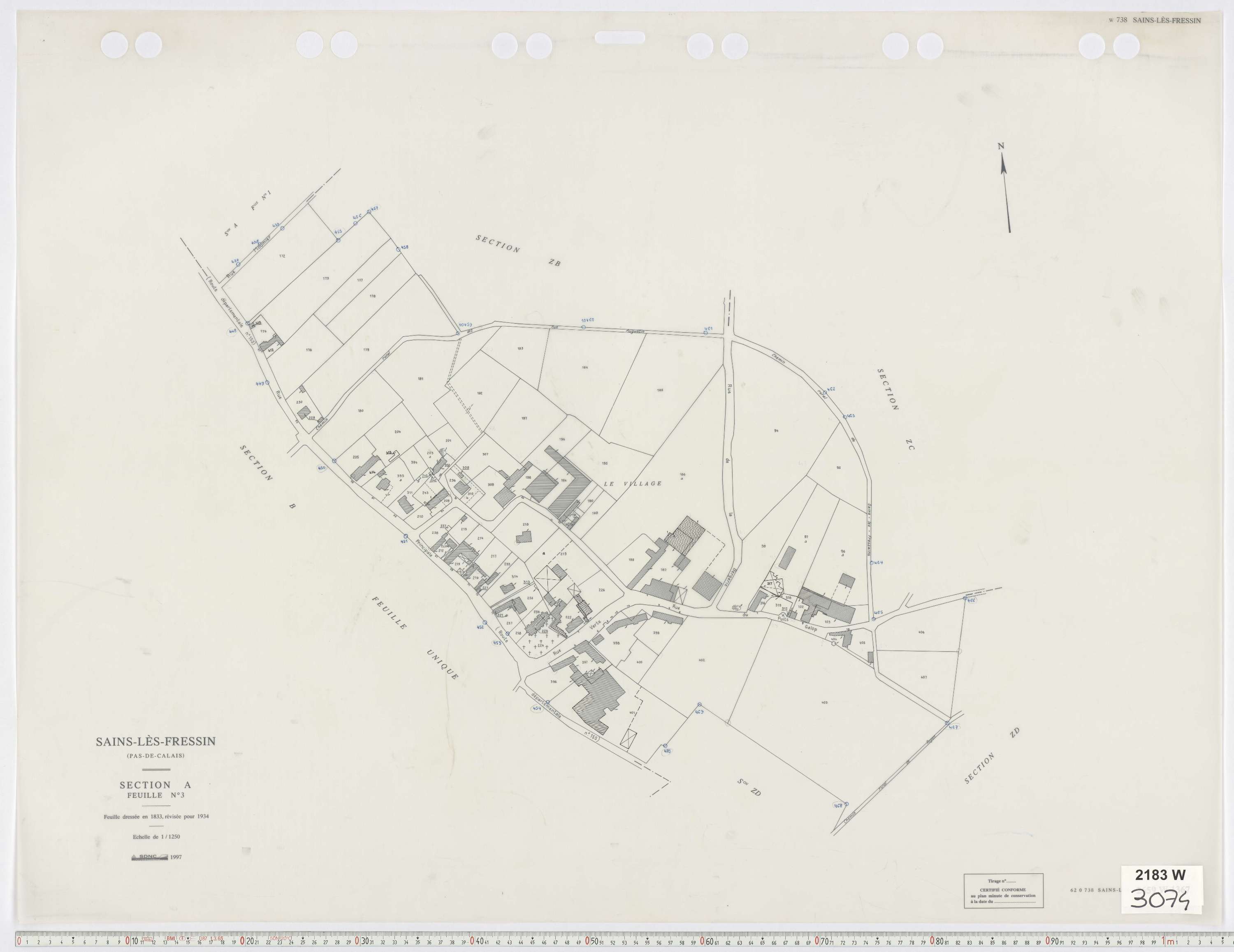 Sains-lès-Fressin - Section A, feuille 3.