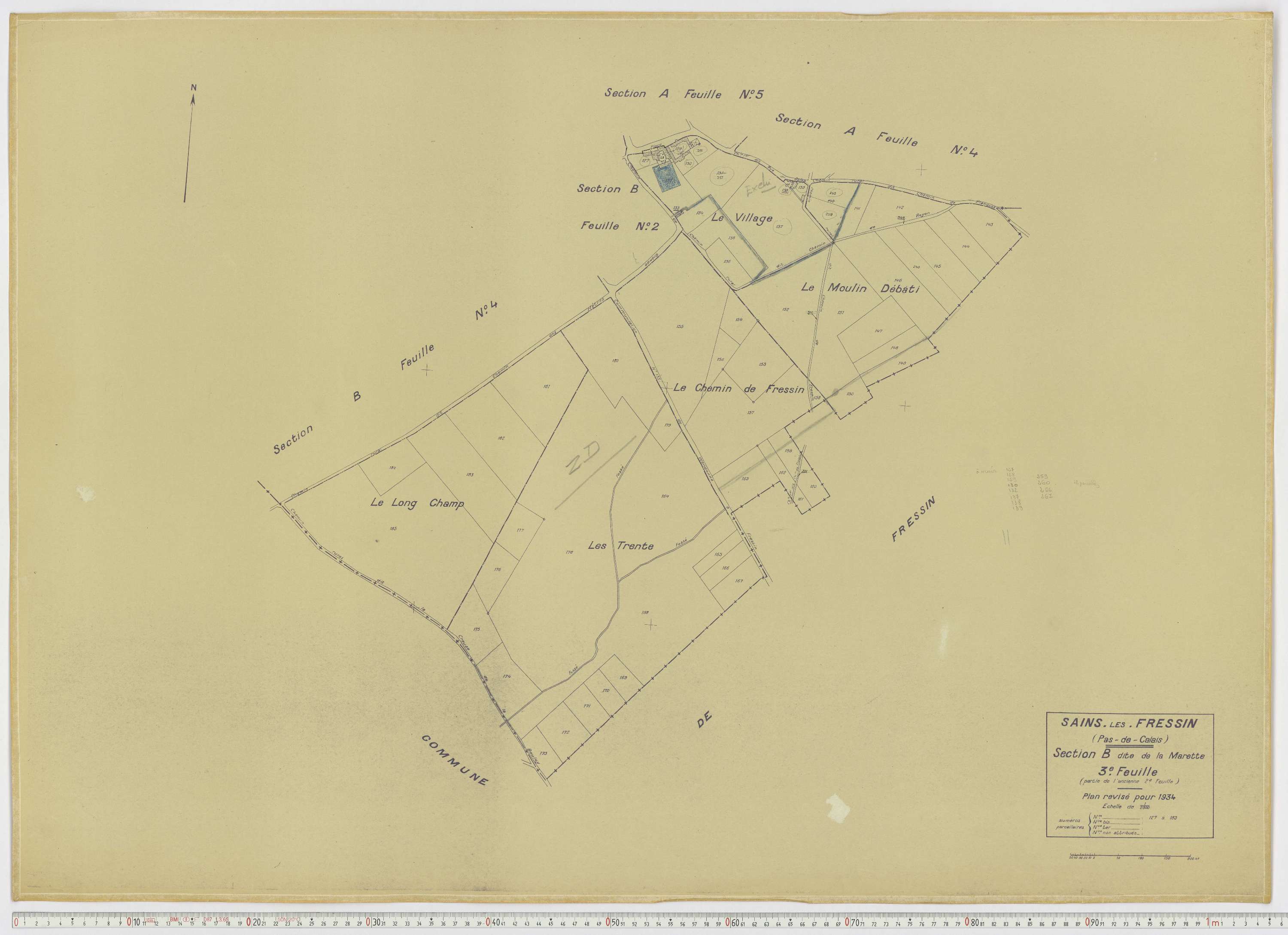 Sains-lès-Fressin - Section B, feuille 3.