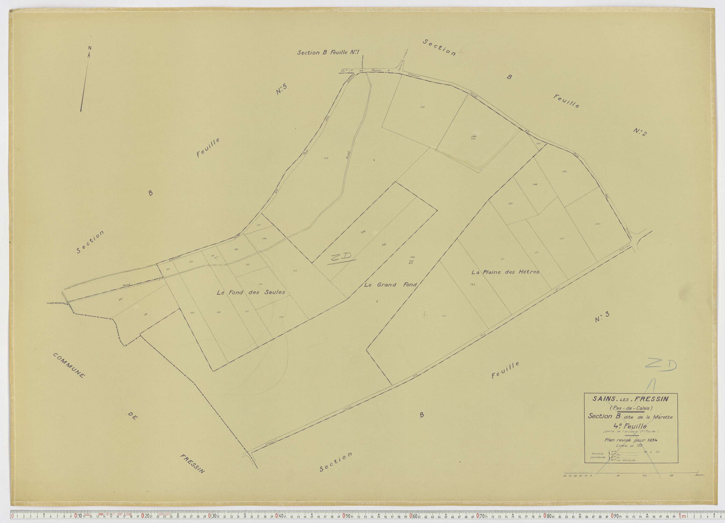 Sains-lès-Fressin - Section B, feuille 4.