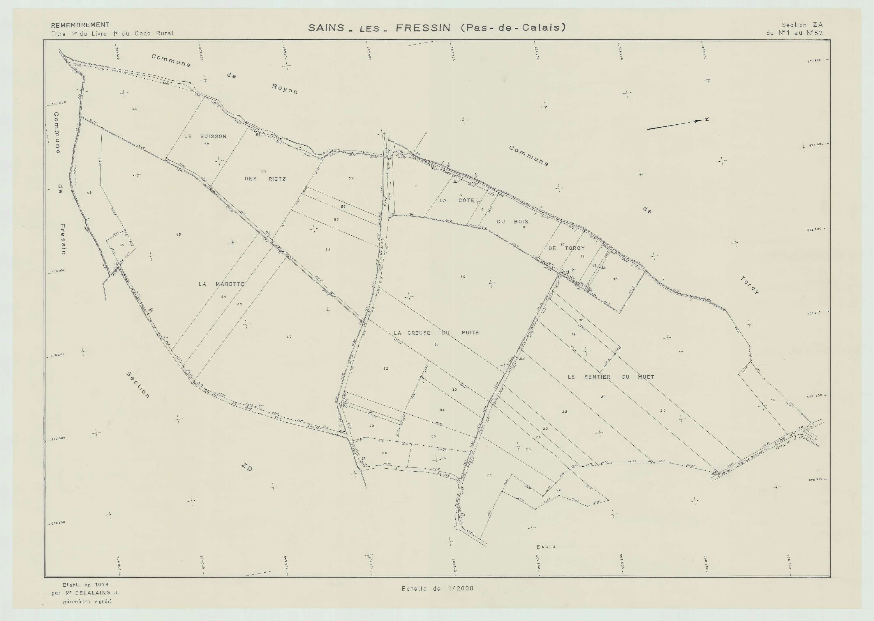Sains-lès-Fressin - Plan de remembrement : section ZA.
