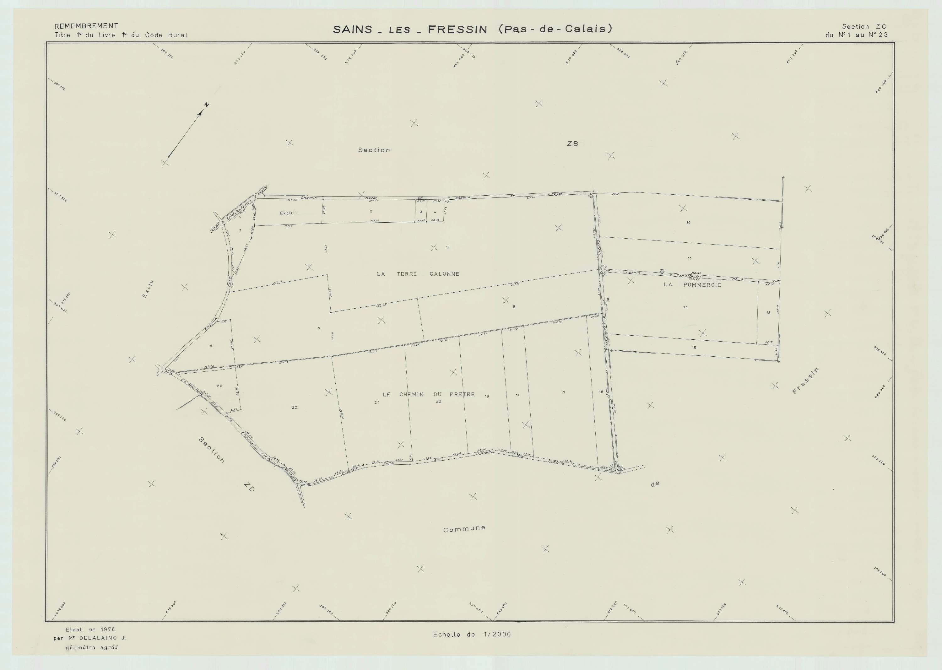 Sains-lès-Fressin - Plan de remembrement : section ZC.