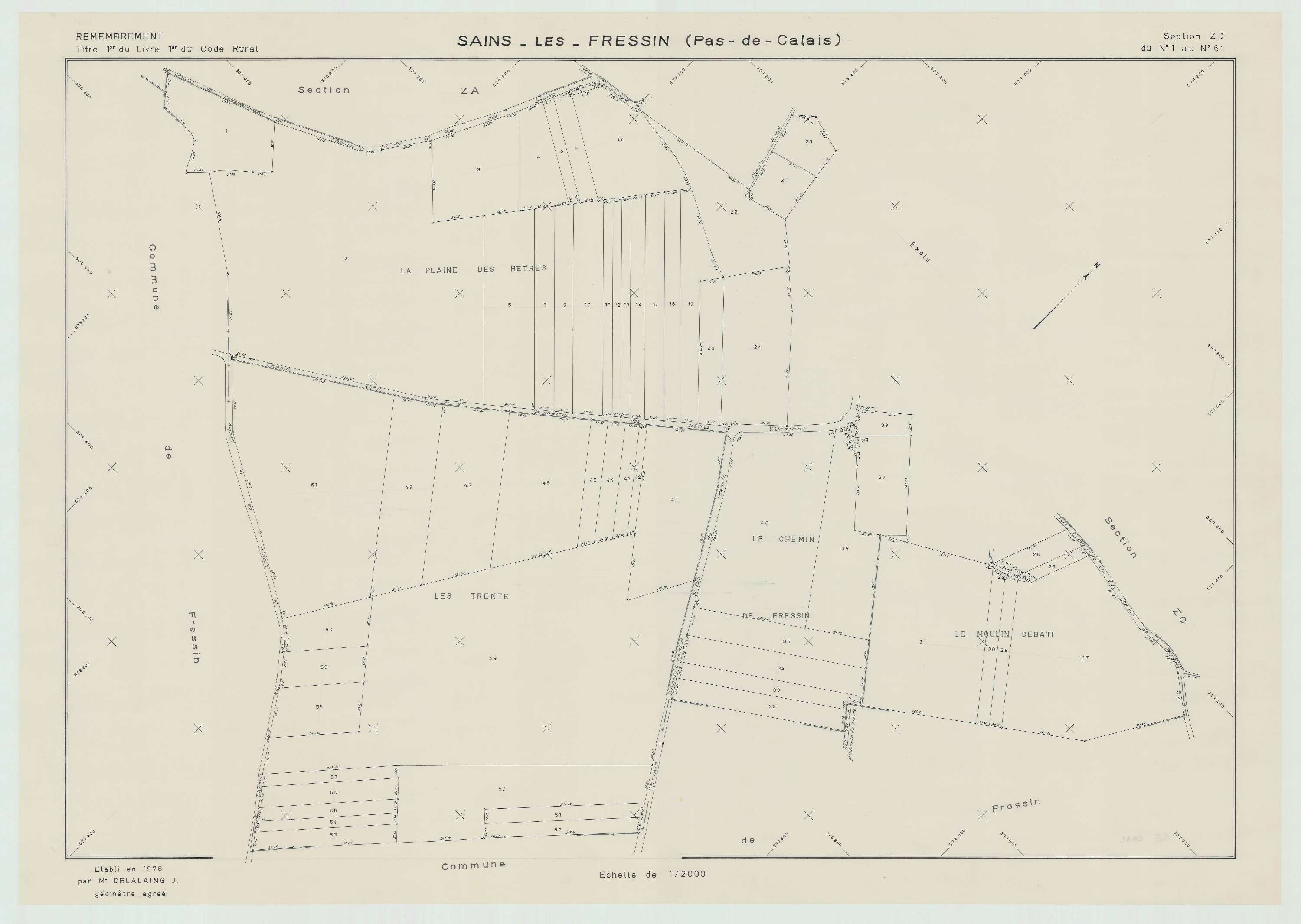Sains-lès-Fressin - Plan de remembrement : section ZD.