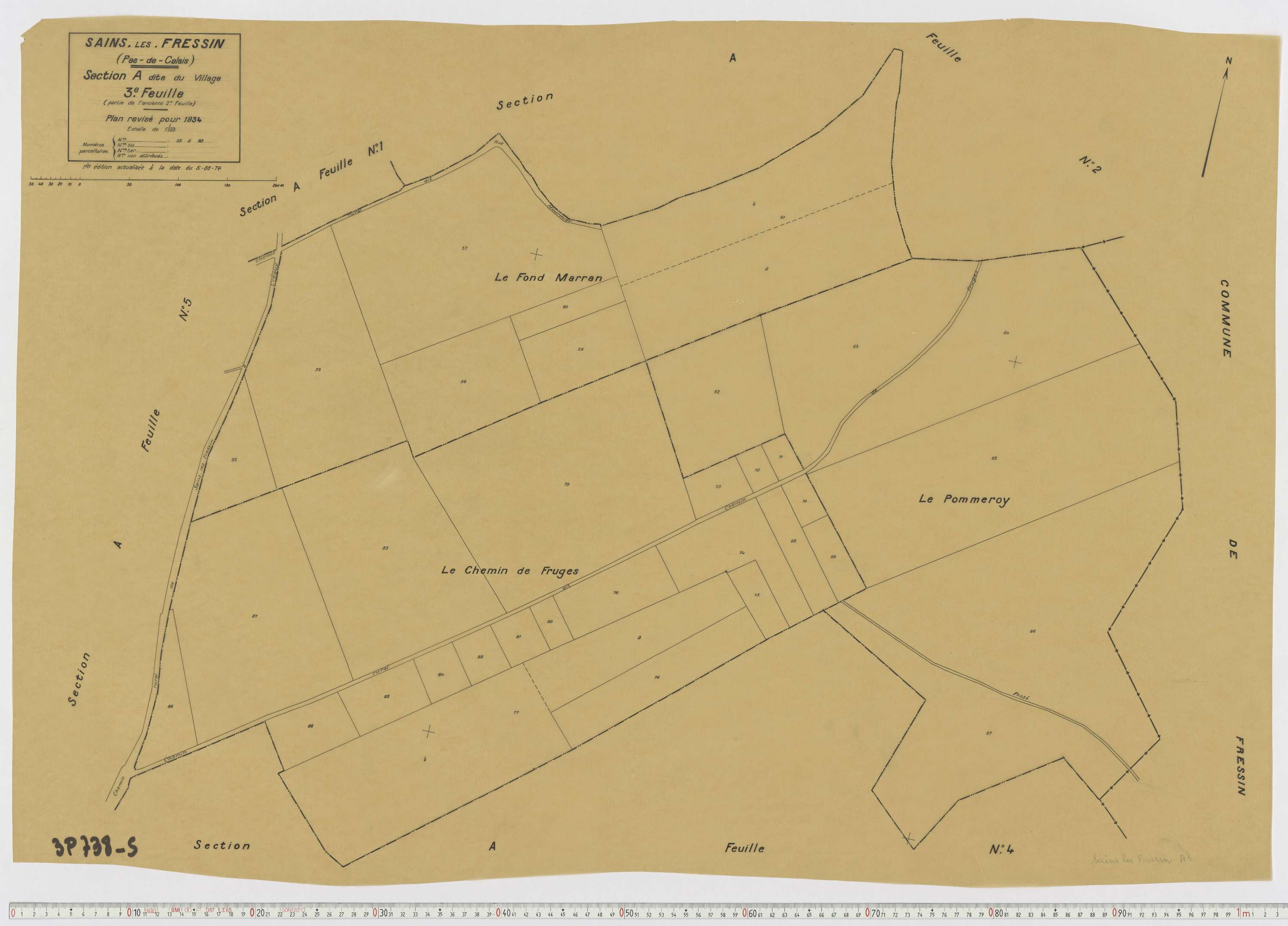 Sains-lès-Fressin - Section A, feuille 3.