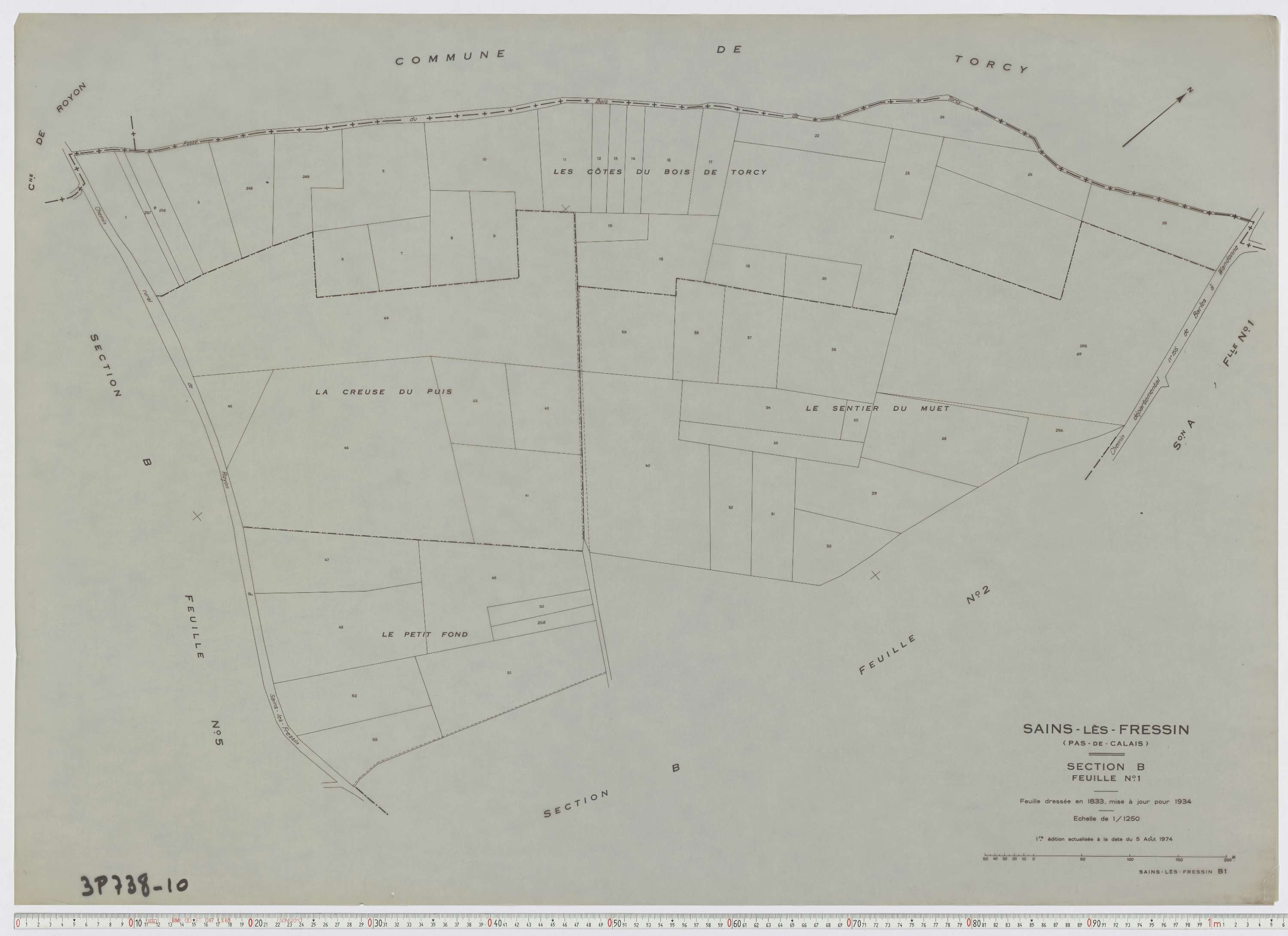 Sains-lès-Fressin - Section B, feuille 1.