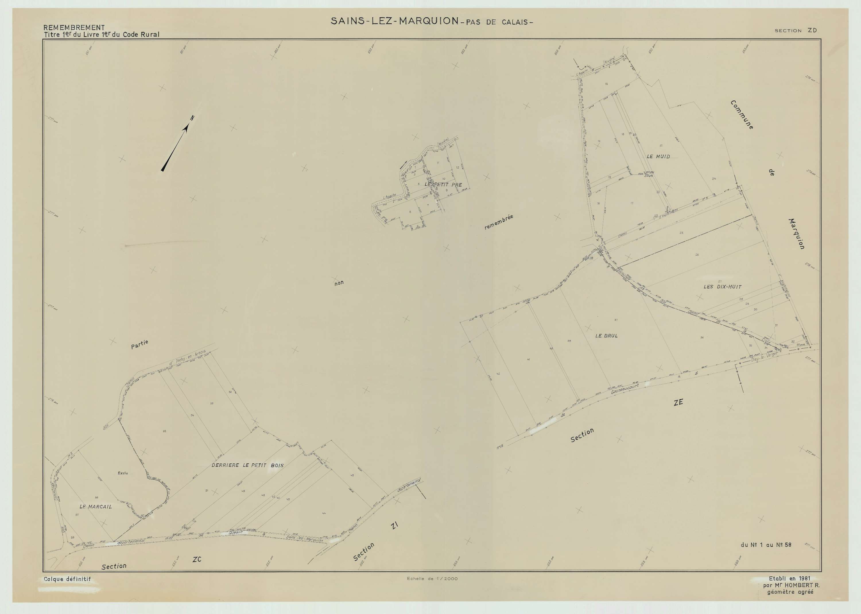 Sains-lès-Marquion - Plan de remembrement : section ZD.