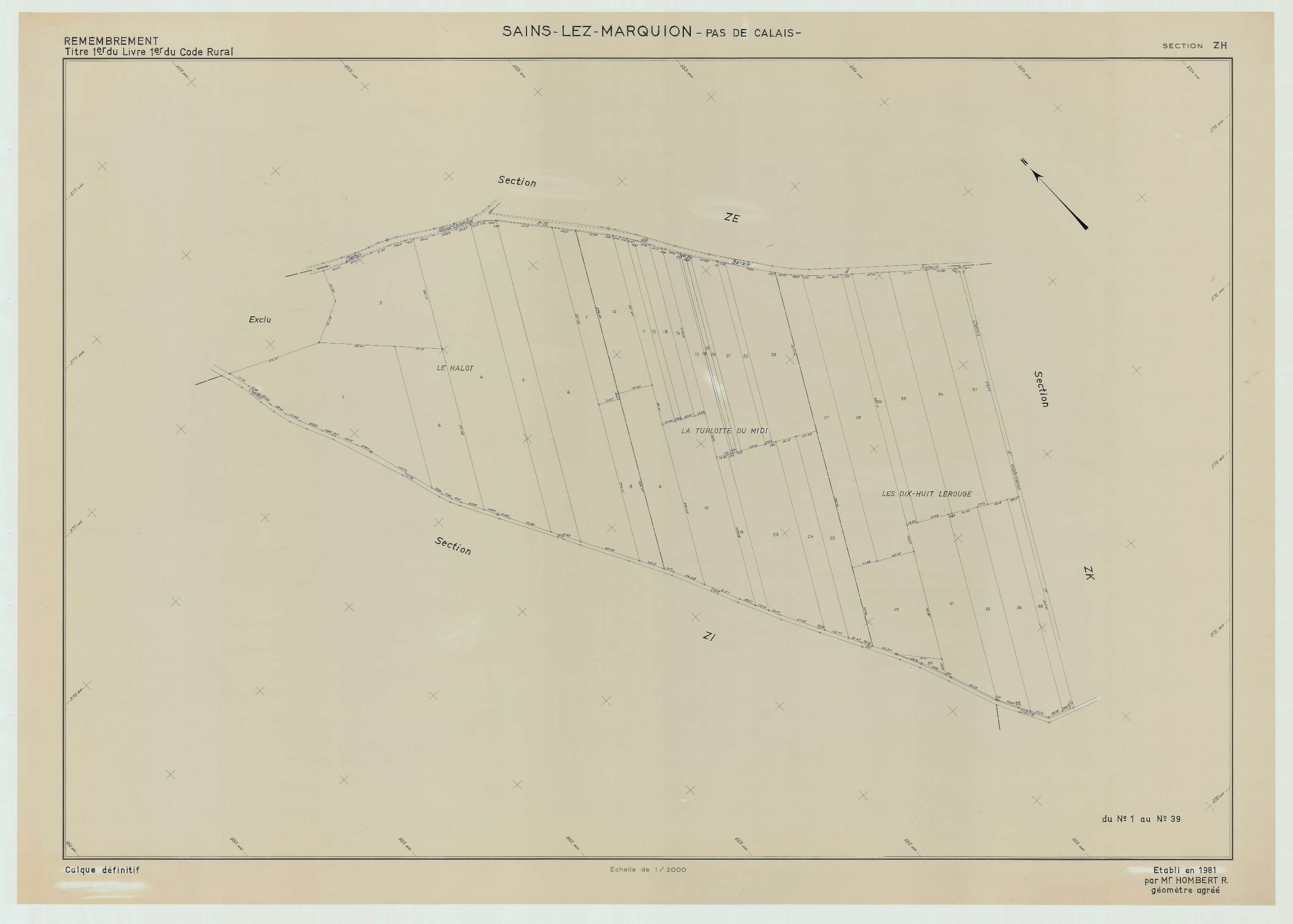 Sains-lès-Marquion - Plan de remembrement : section ZH.