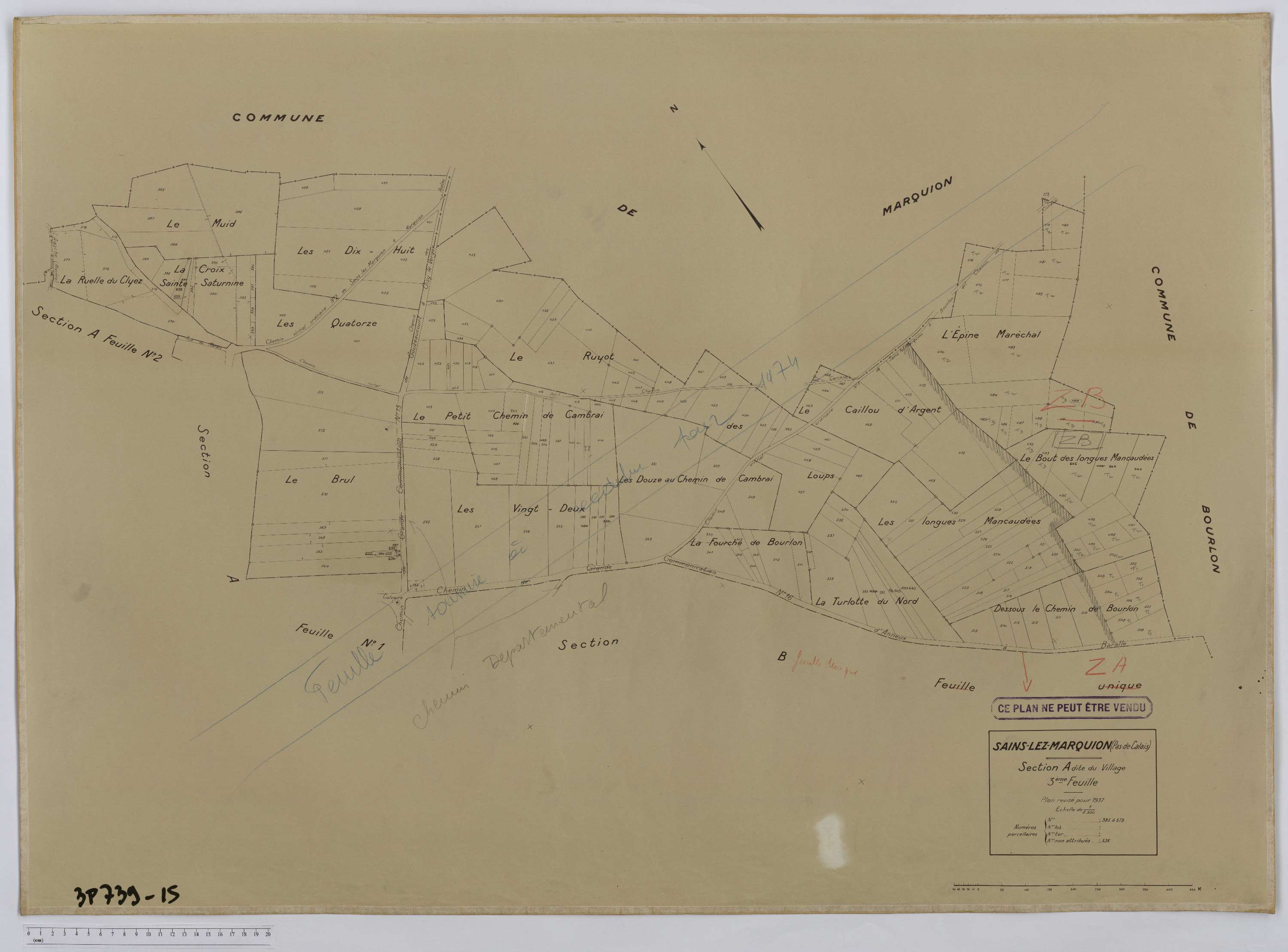 Sains-lès-Marquion - Section A, feuille 3.