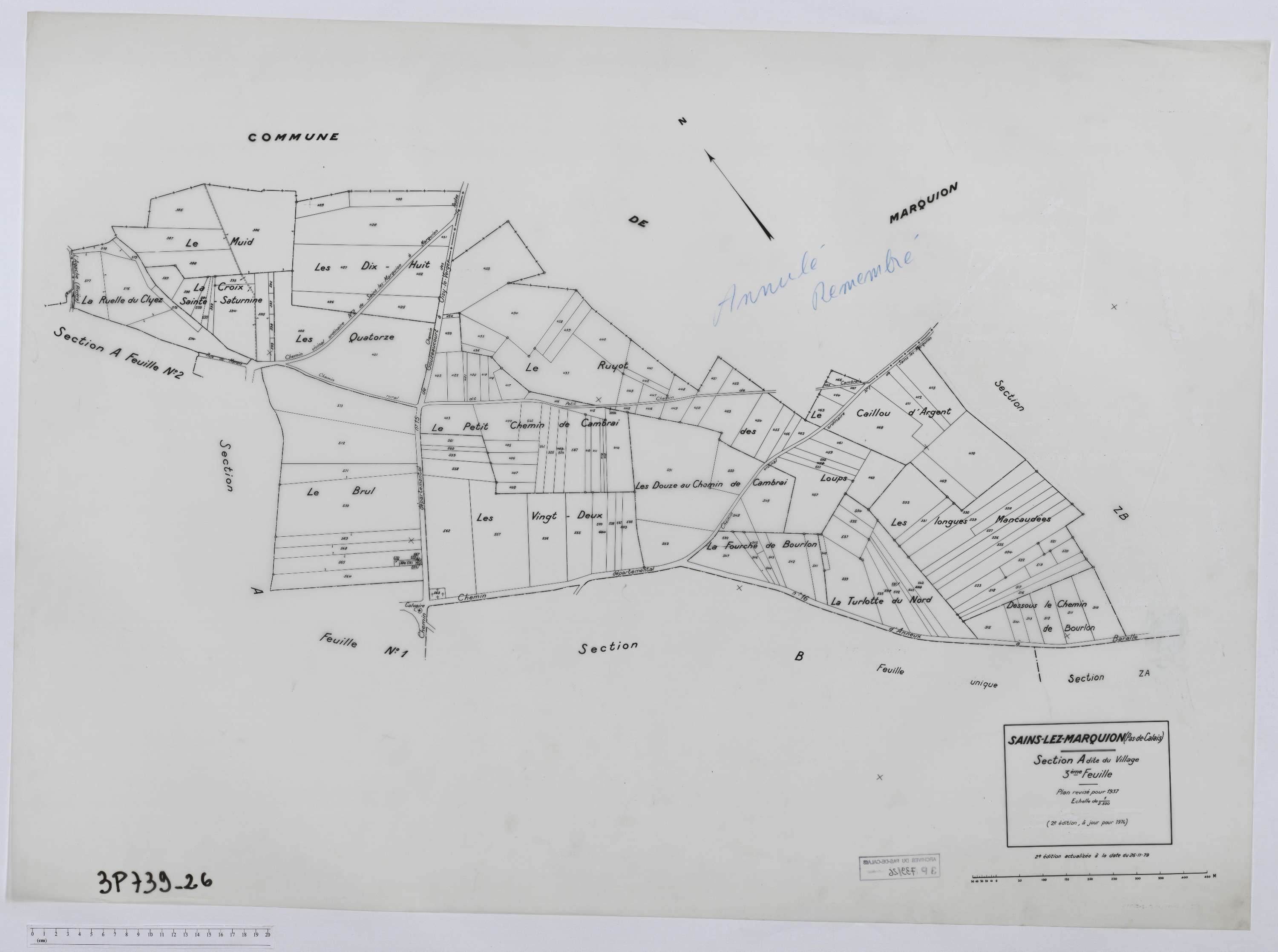 Sains-lès-Marquion - Section A, feuille 3.