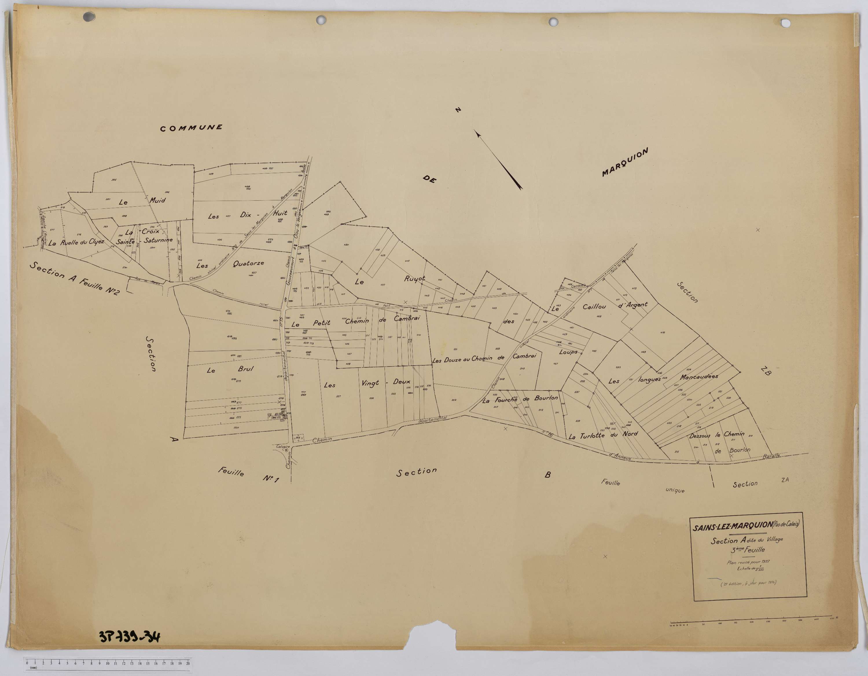 Sains-lès-Marquion - Section A, feuille 3.